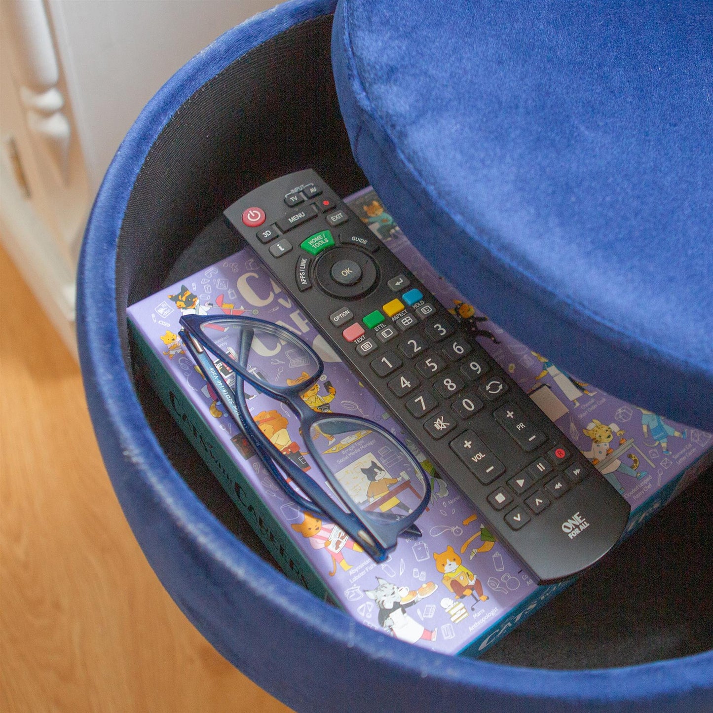 Blue Round Velvet Storage Footstool