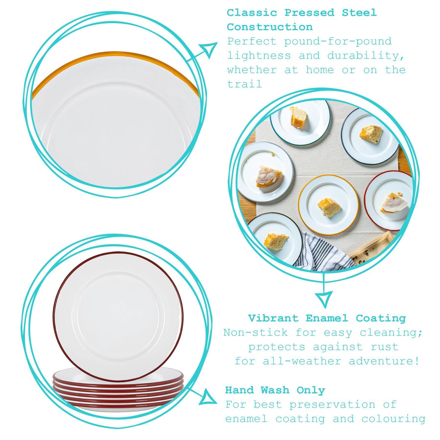 20cm White Enamel Side Plates - Pack of Six