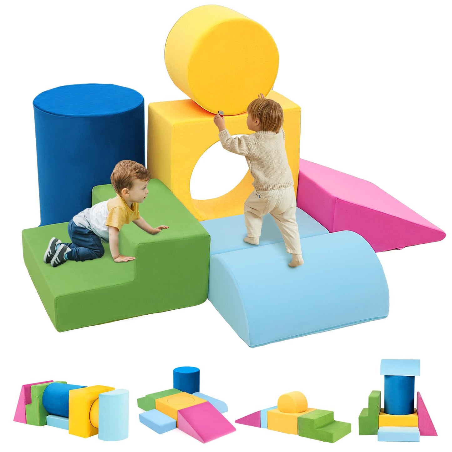 edbuosy 7-Piece Toddler Climbing Blocks – Soft Velvet Foam Indoor Play Set