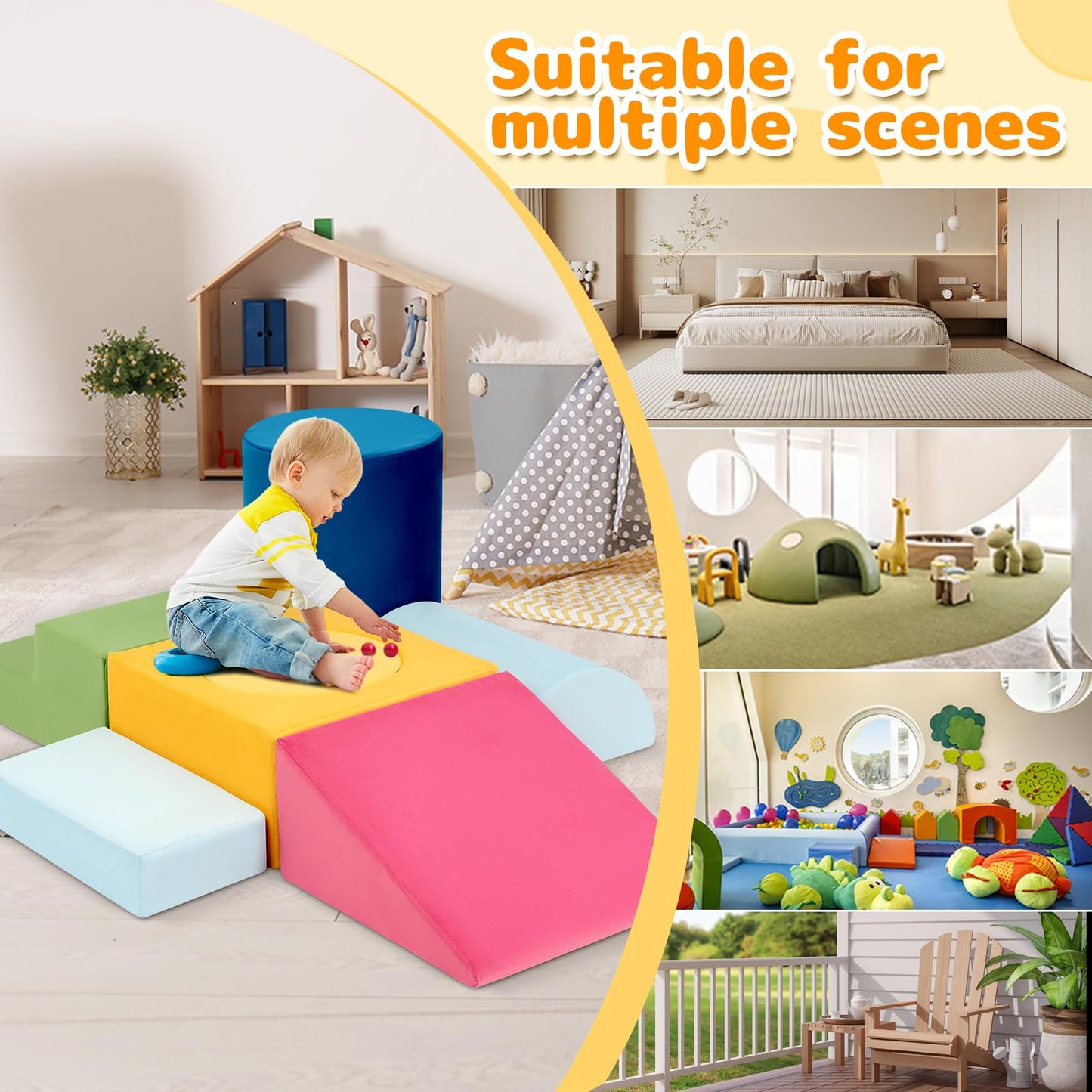 edbuosy 7-Piece Toddler Climbing Blocks – Soft Velvet Foam Indoor Play Set