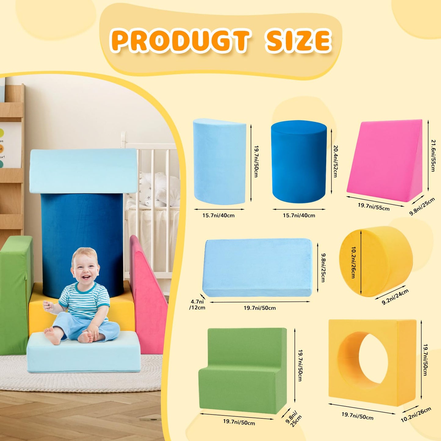 edbuosy 7-Piece Toddler Climbing Blocks – Soft Velvet Foam Indoor Play Set