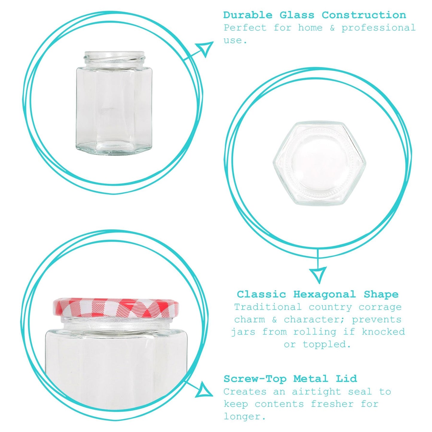 250ml Hexagonal Glass Jam Jars with Lids - Pack of Six