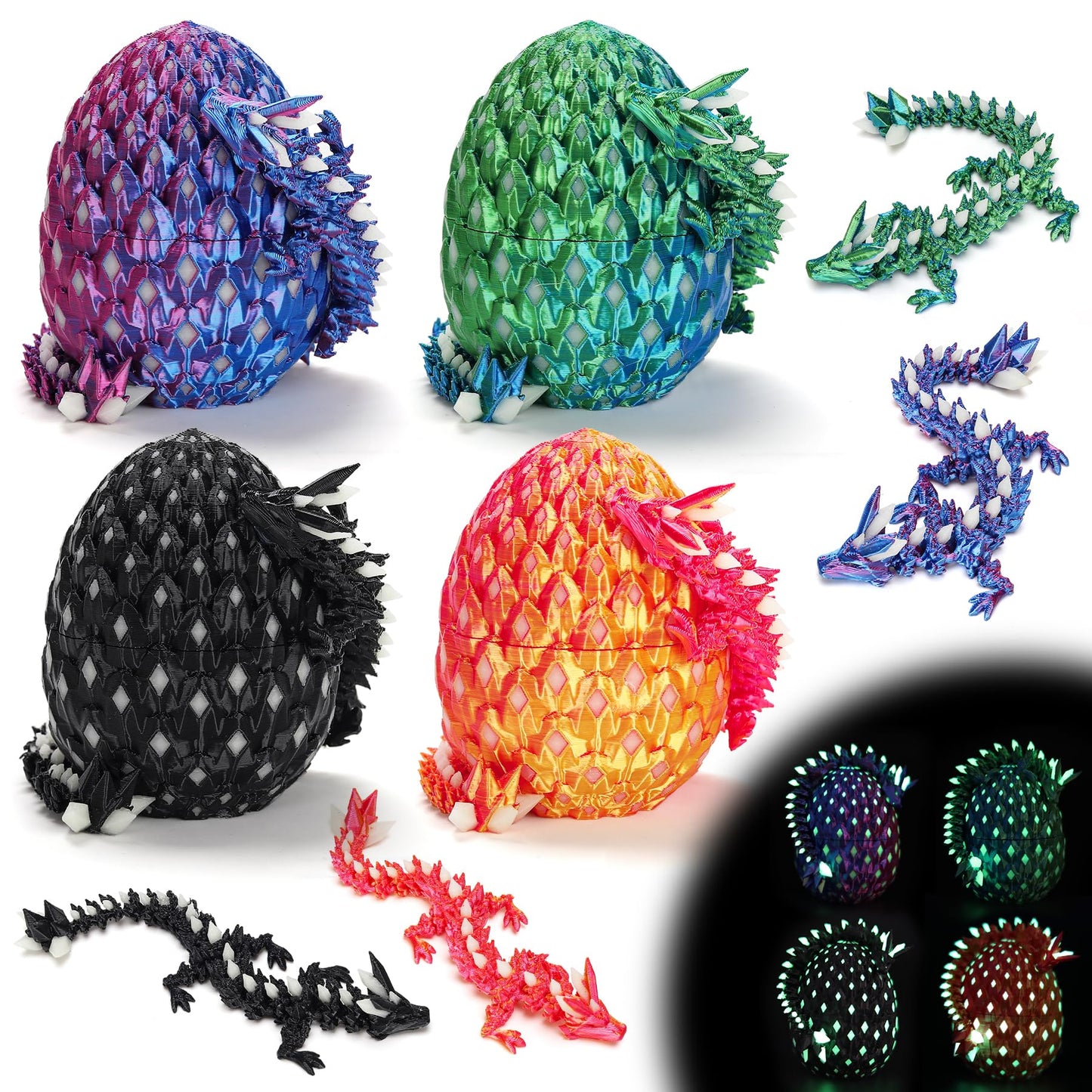 EDGRYJK 4 Pcs 3D Printed Dragon Eggs Glow in the Dark – Fidget Toys for Kids