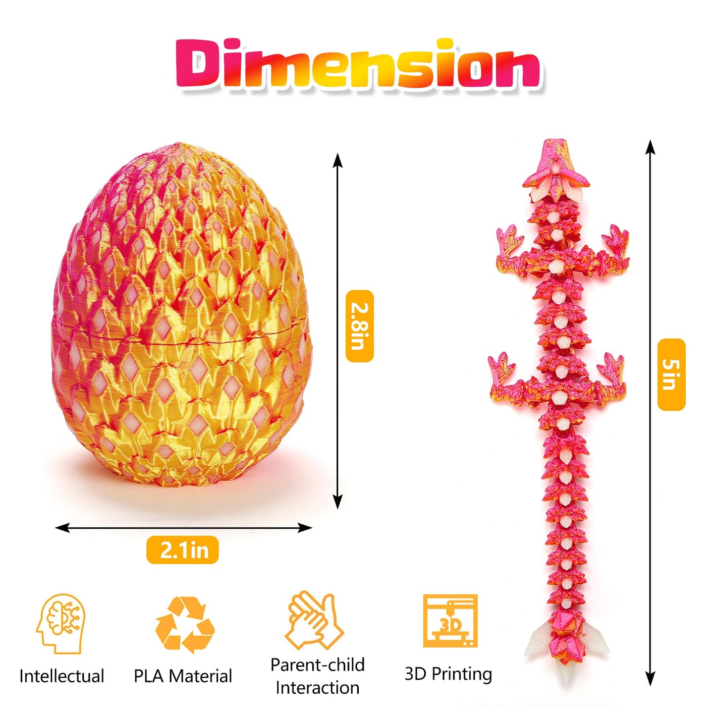 EDGRYJK 4 Pcs 3D Printed Dragon Eggs Glow in the Dark – Fidget Toys for Kids