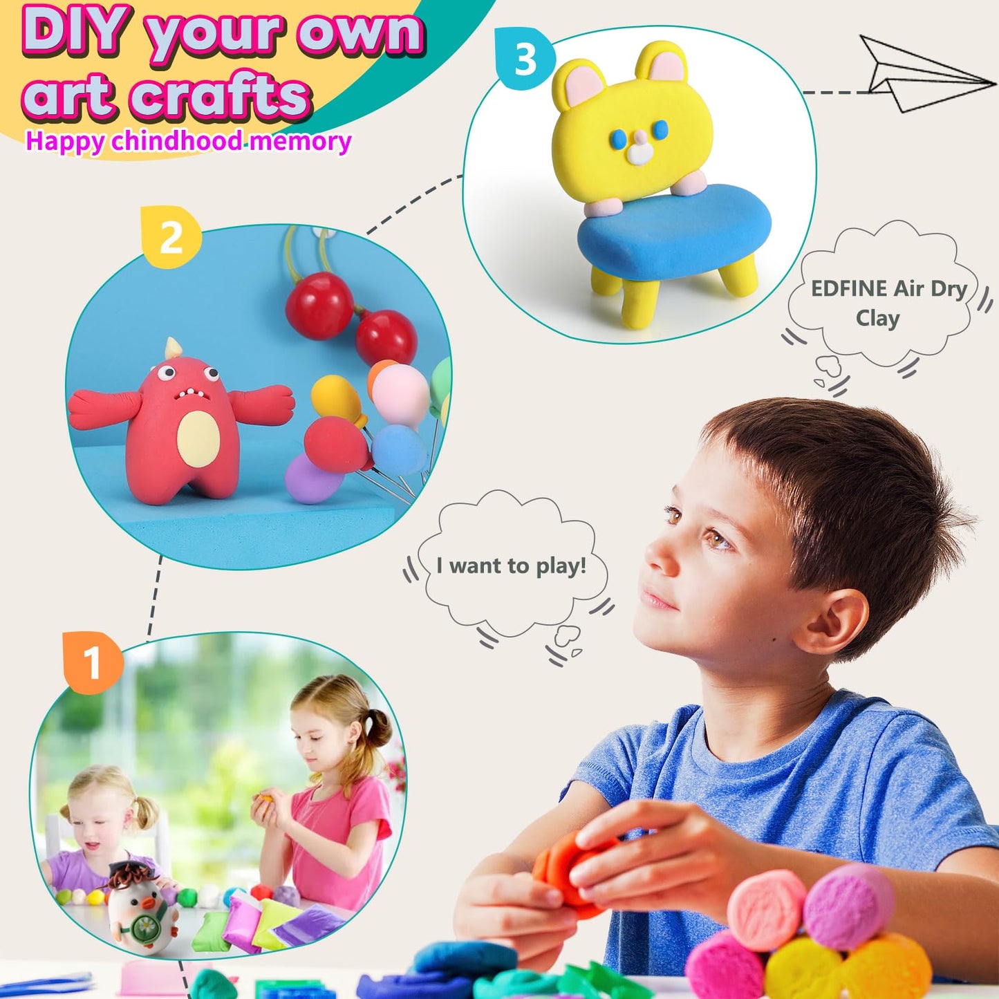 EDIFON Air Dry Clay Kit: 36 Colors & Tools, Ultra-Light, Safe for Kids