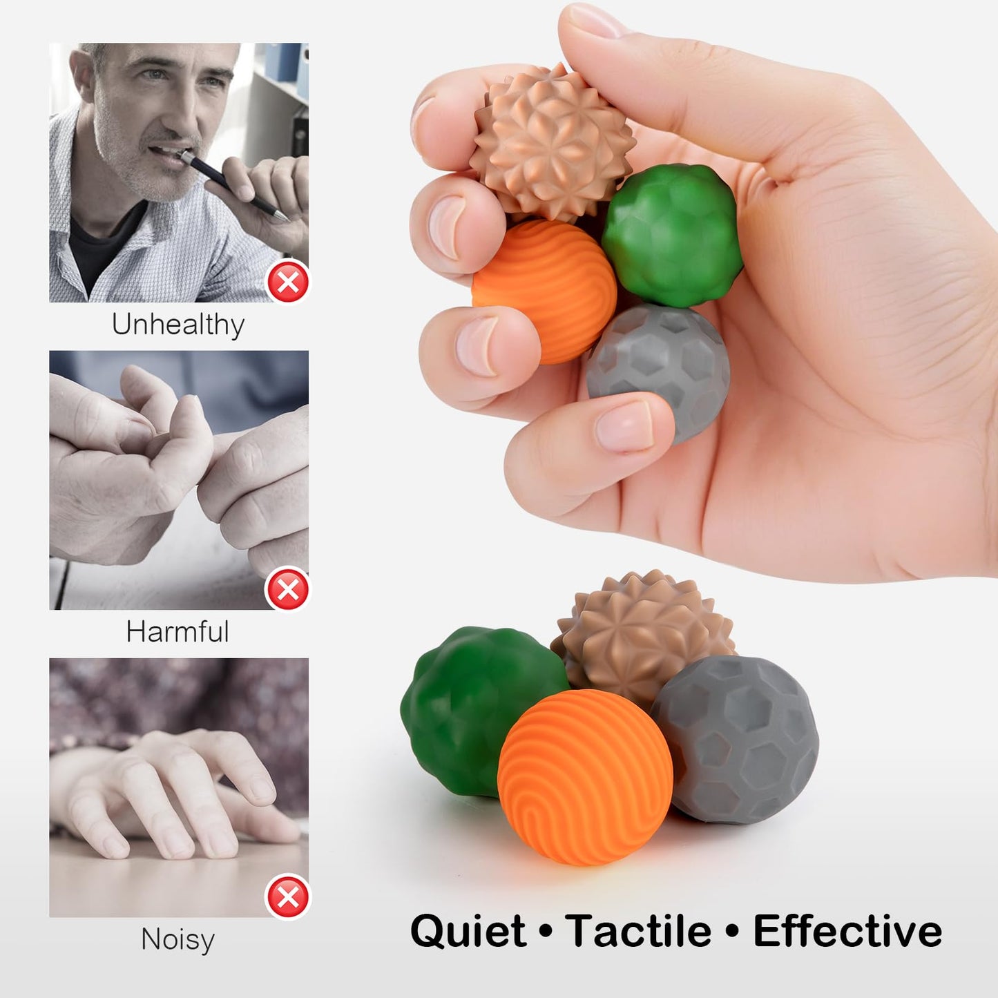 Ednzion Fidget Toys for Adults – 4 Magnetic Silicone Stress Balls for Focus, Anxiety Relief & ADHD Support | Textured Desk Gadgets