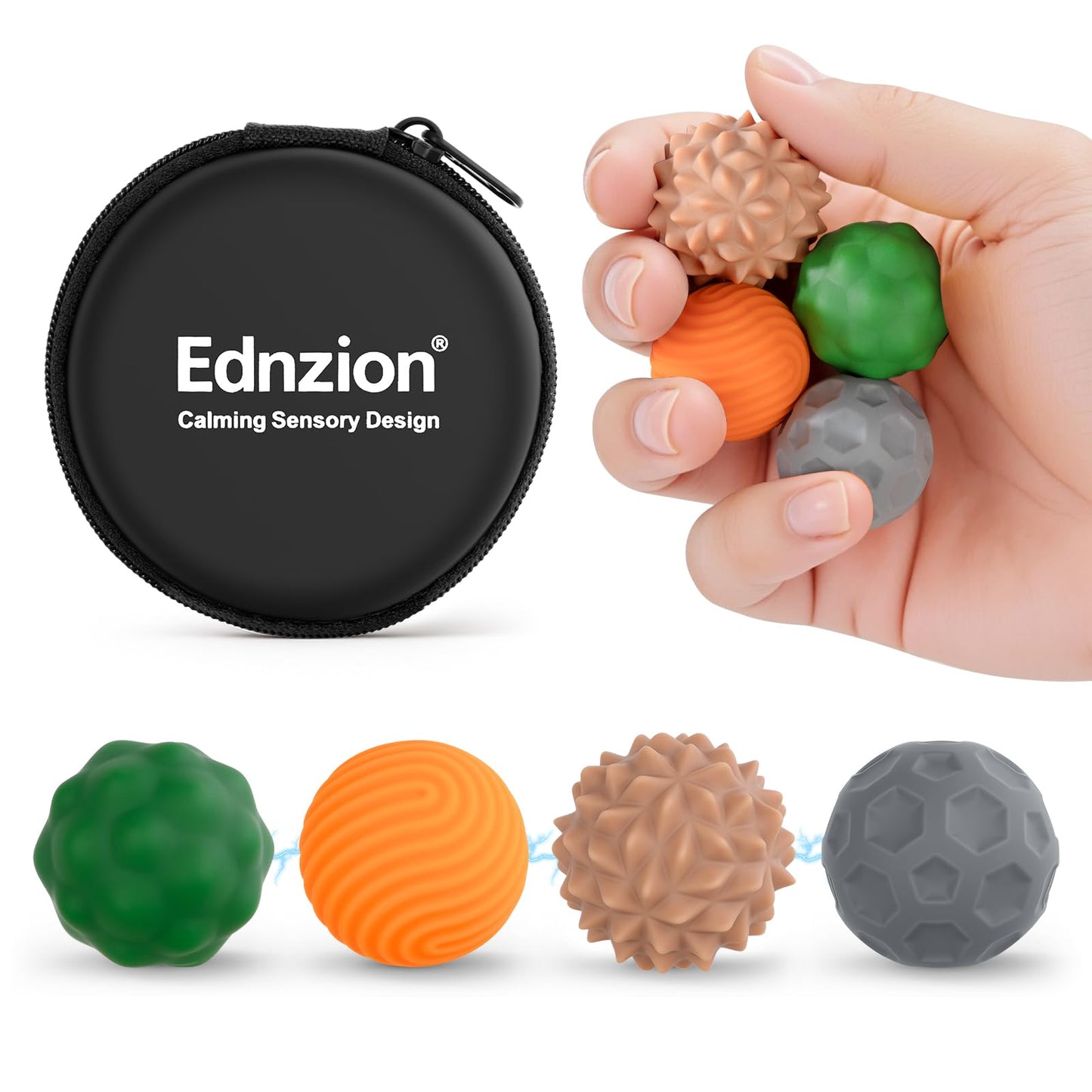 Ednzion Fidget Toys for Adults – 4 Magnetic Silicone Stress Balls for Focus, Anxiety Relief & ADHD Support | Textured Desk Gadgets