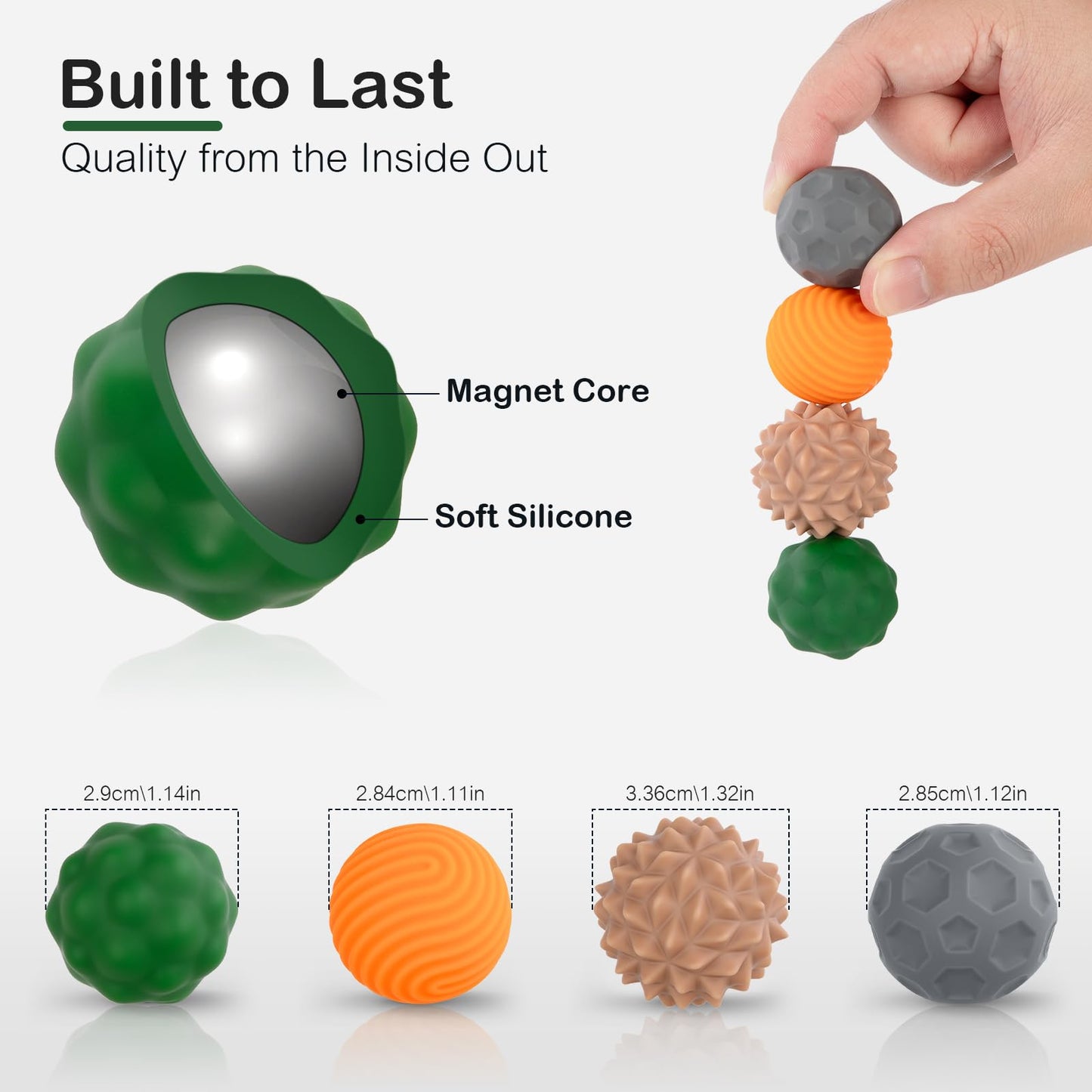 Ednzion Fidget Toys for Adults – 4 Magnetic Silicone Stress Balls for Focus, Anxiety Relief & ADHD Support | Textured Desk Gadgets