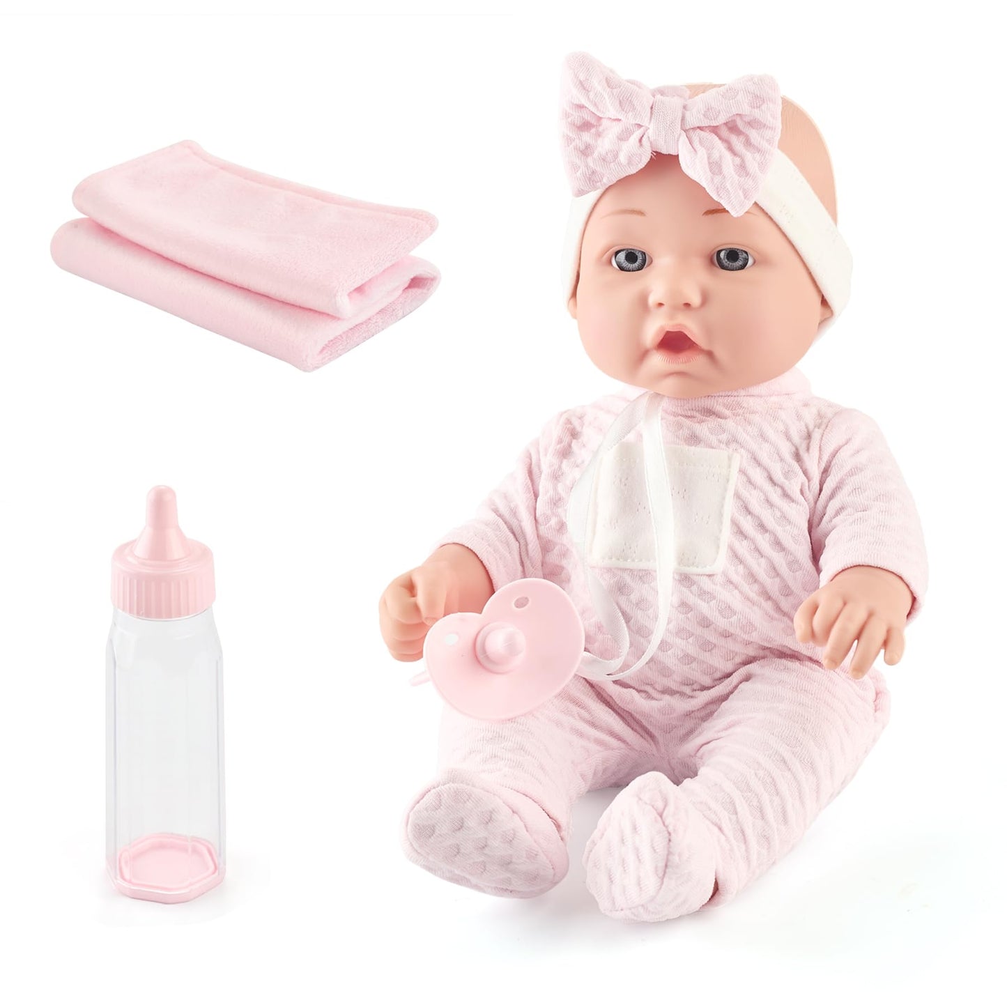 eDollable 12-Inch Realistic Baby Doll Playset with Pacifier, Bottle & Blanket – Gift Box