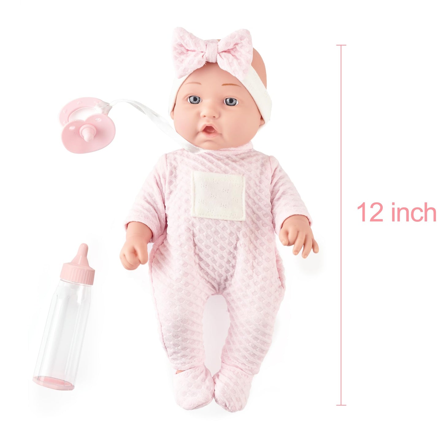 eDollable 12-Inch Realistic Baby Doll Playset with Pacifier, Bottle & Blanket – Gift Box