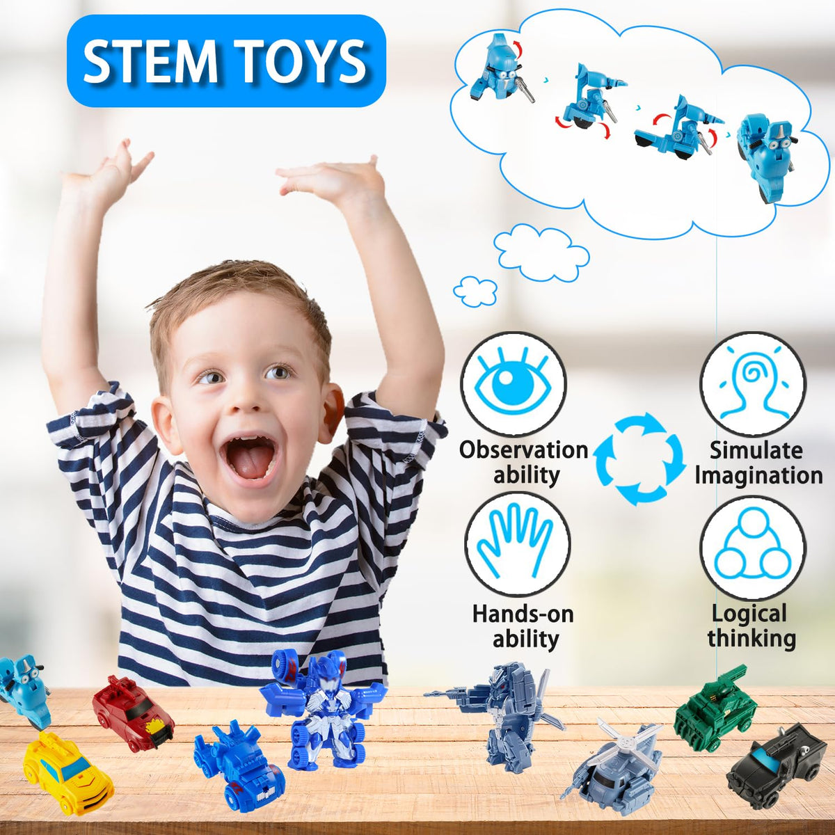 EDPOFUL Mini Car Robot Toys – 2-in-1 STEM Action Figures (3.5 Inch) for Boys 5–12