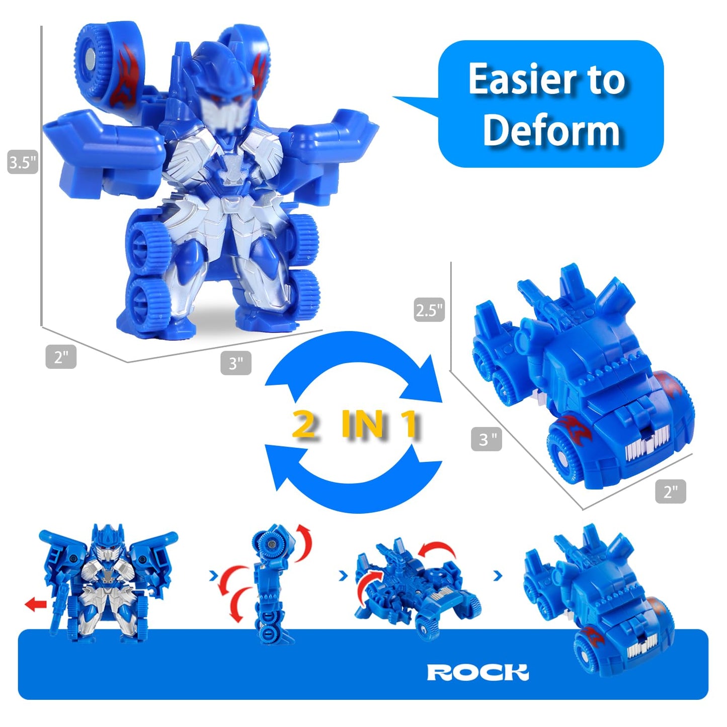 EDPOFUL Mini Car Robot Toys – 2-in-1 STEM Action Figures (3.5 Inch) for Boys 5–12