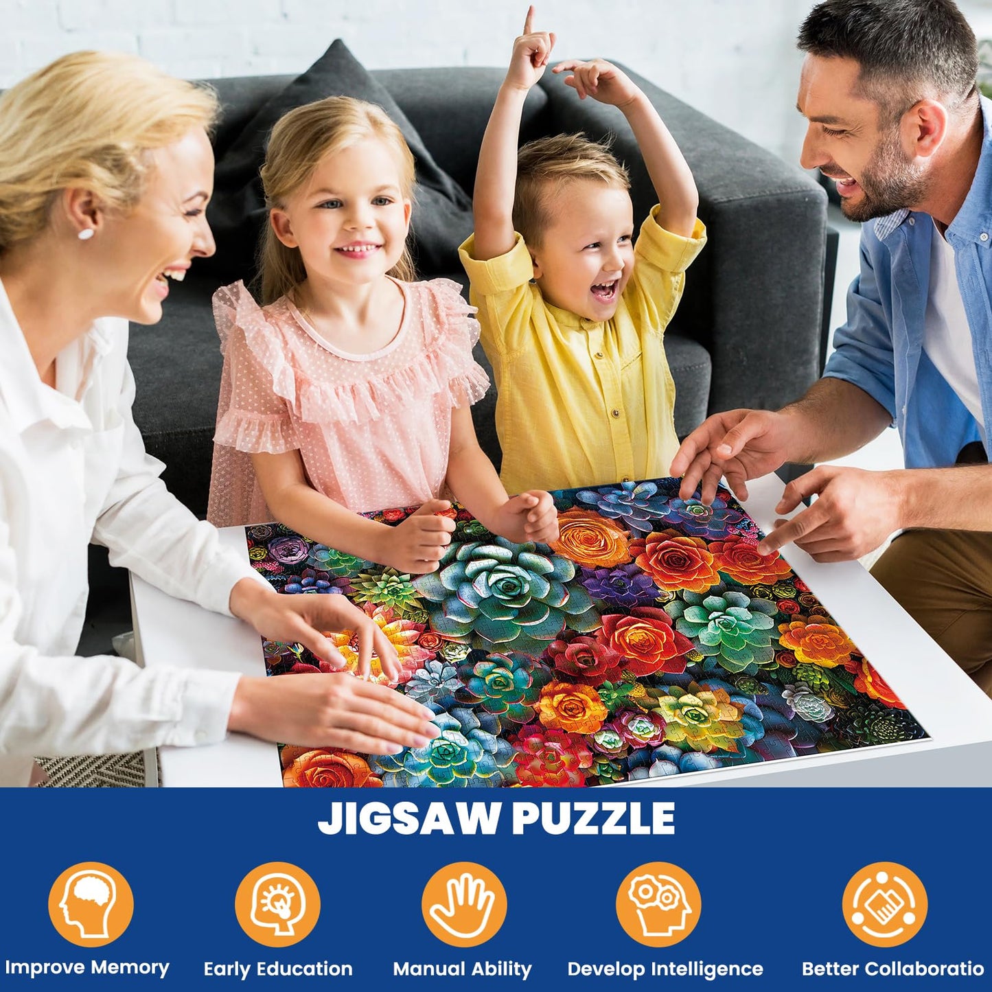 Edsjegn 1000 Piece Puzzle for Adults – Colorful Flowers & Succulents (70x50 cm / 28x20 in)