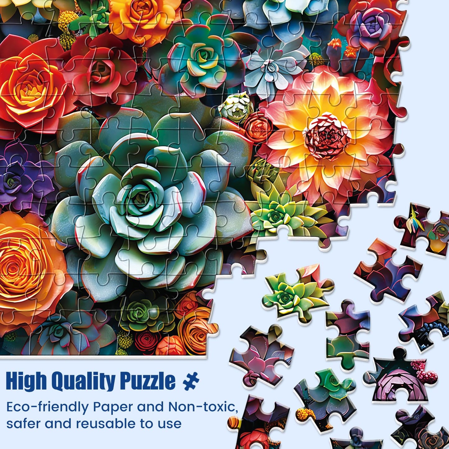 Edsjegn 1000 Piece Puzzle for Adults – Colorful Flowers & Succulents (70x50 cm / 28x20 in)