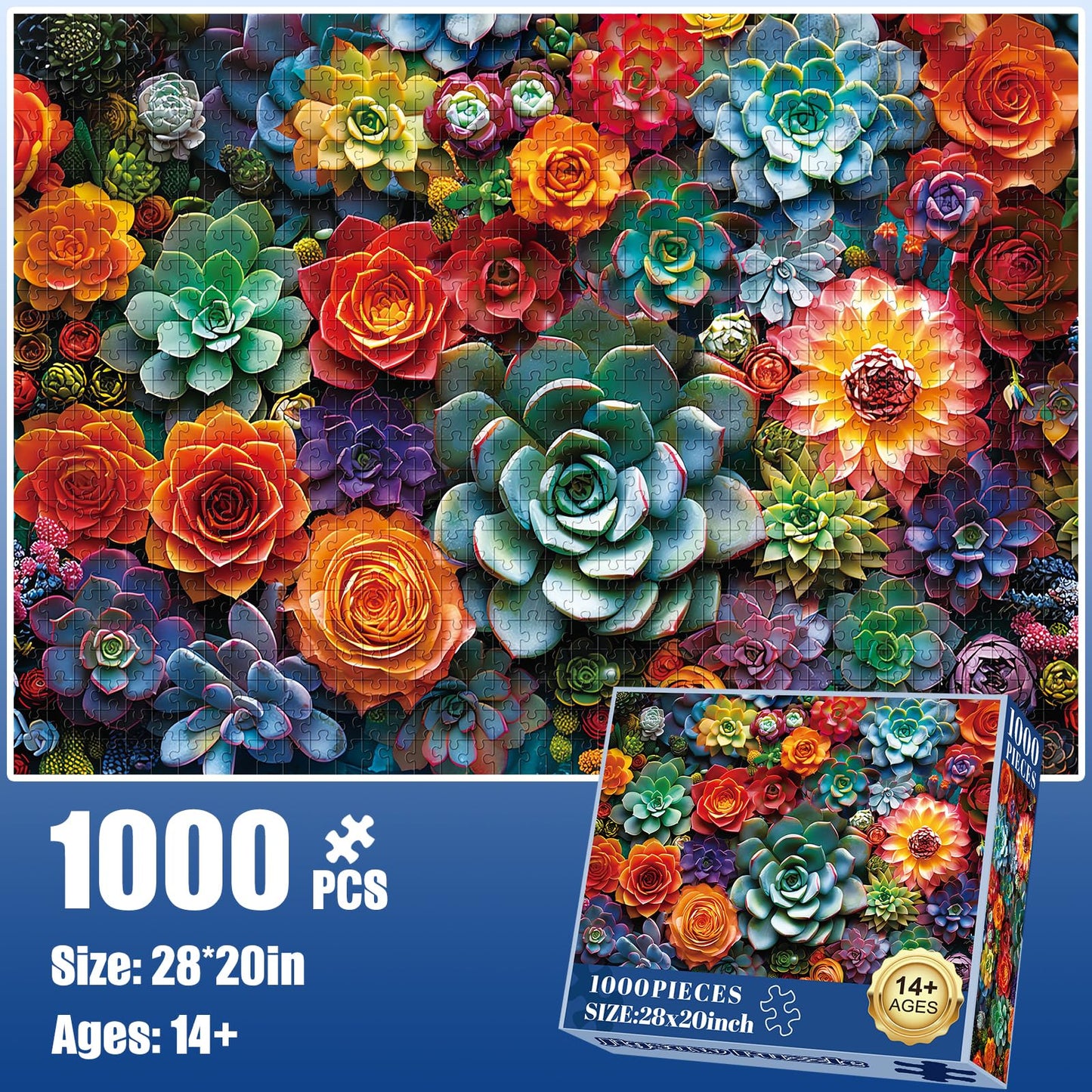 Edsjegn 1000 Piece Puzzle for Adults – Colorful Flowers & Succulents (70x50 cm / 28x20 in)