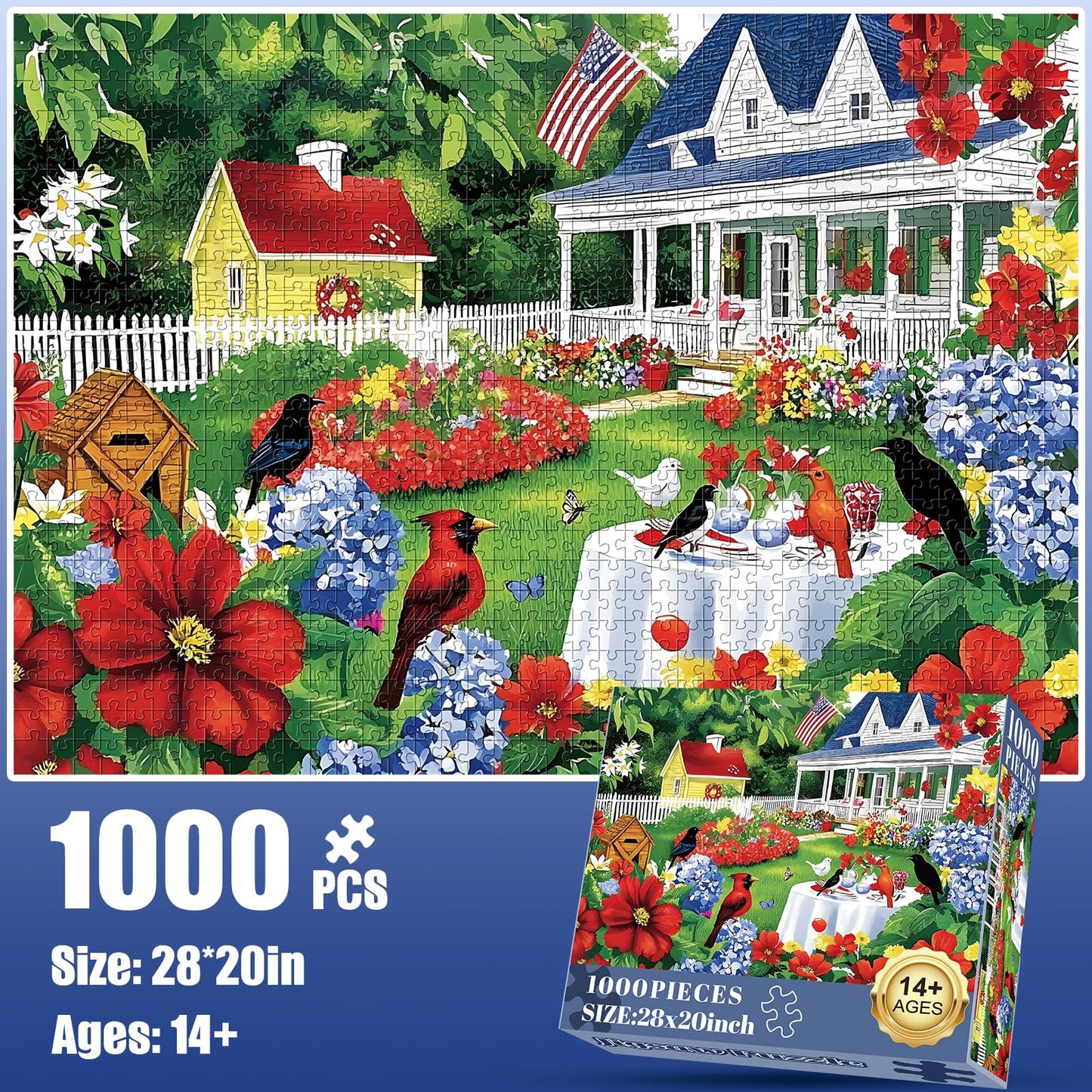 Edsjegn 1000 Piece Garden Puzzle for Adults – Birds & Flowers Landscape, 70x50 cm