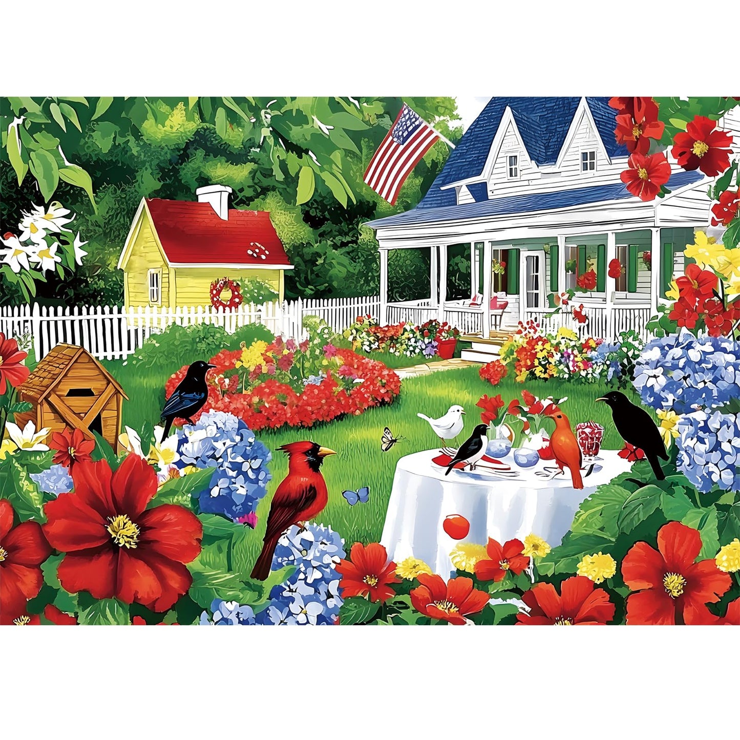 Edsjegn 1000 Piece Garden Puzzle for Adults – Birds & Flowers Landscape, 70x50 cm