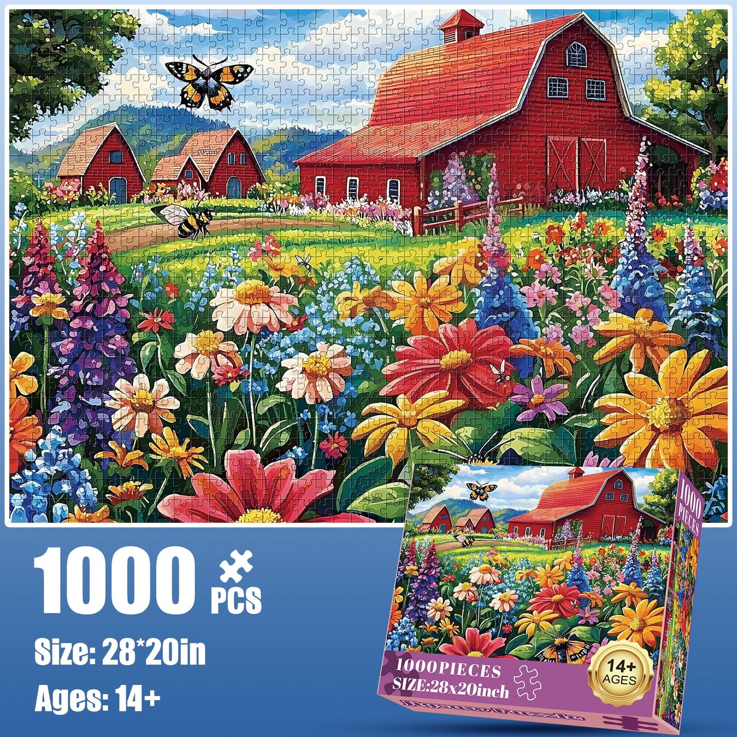 Edsjegn 1000-Piece Puzzle for Adults: Honey Bee Farm & Butterfly Garden
