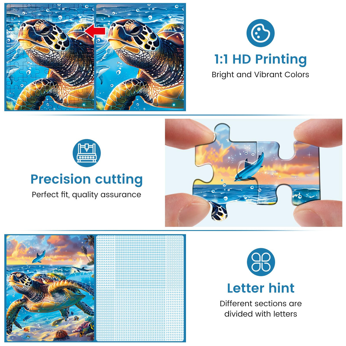 Edsjegn 500 Piece Sea Turtle Puzzle – Recycled Cardboard Jigsaw, Ocean Scene, 20.5 x 15 inches