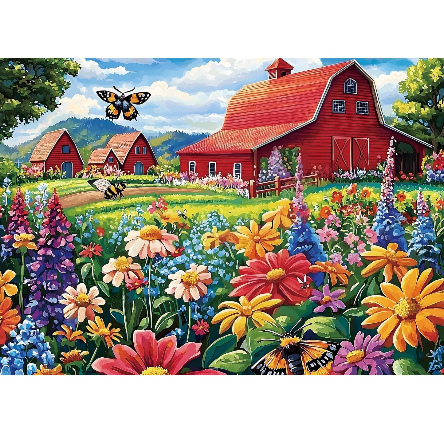 Edsjegn 1000-Piece Puzzle for Adults: Honey Bee Farm & Butterfly Garden