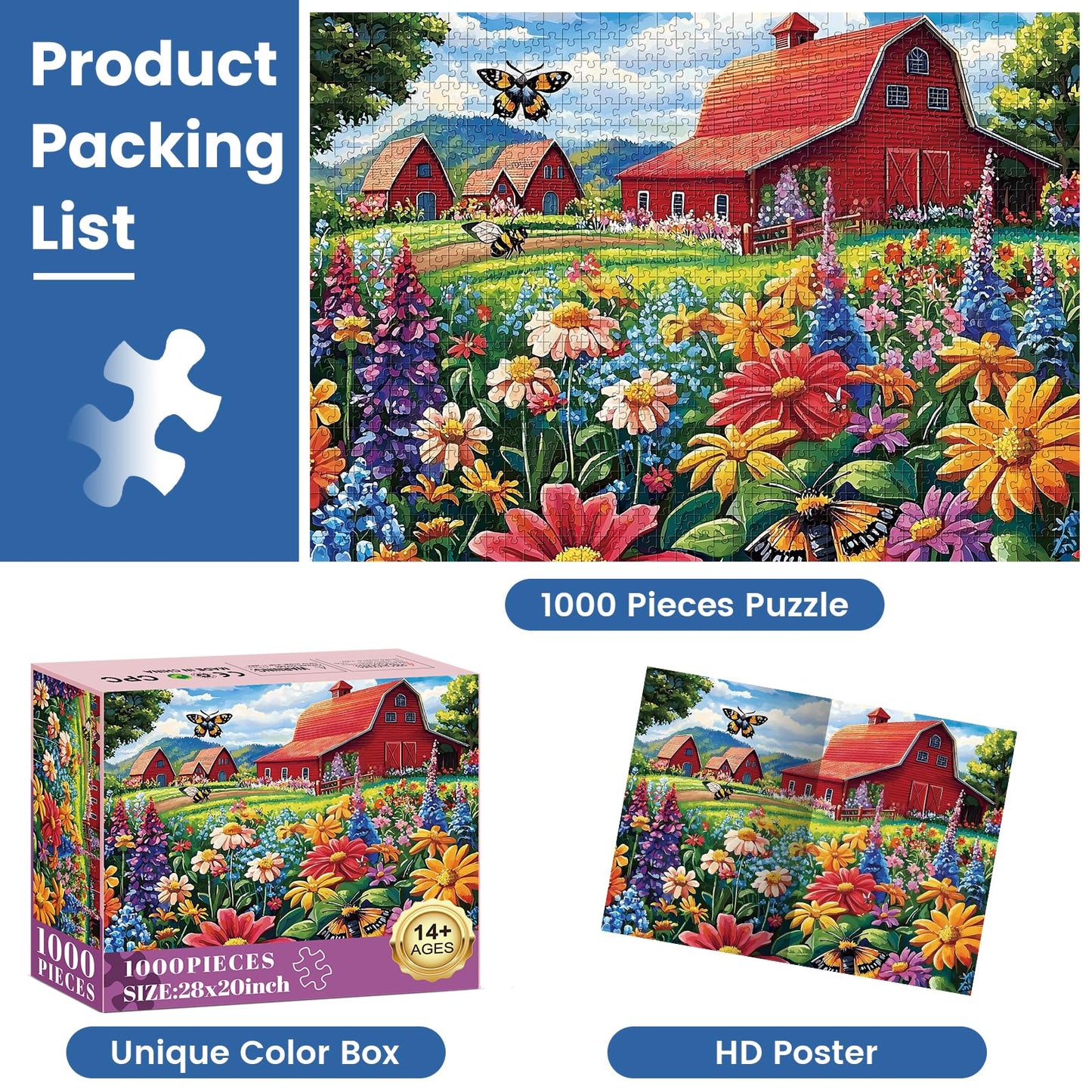 Edsjegn 1000-Piece Puzzle for Adults: Honey Bee Farm & Butterfly Garden