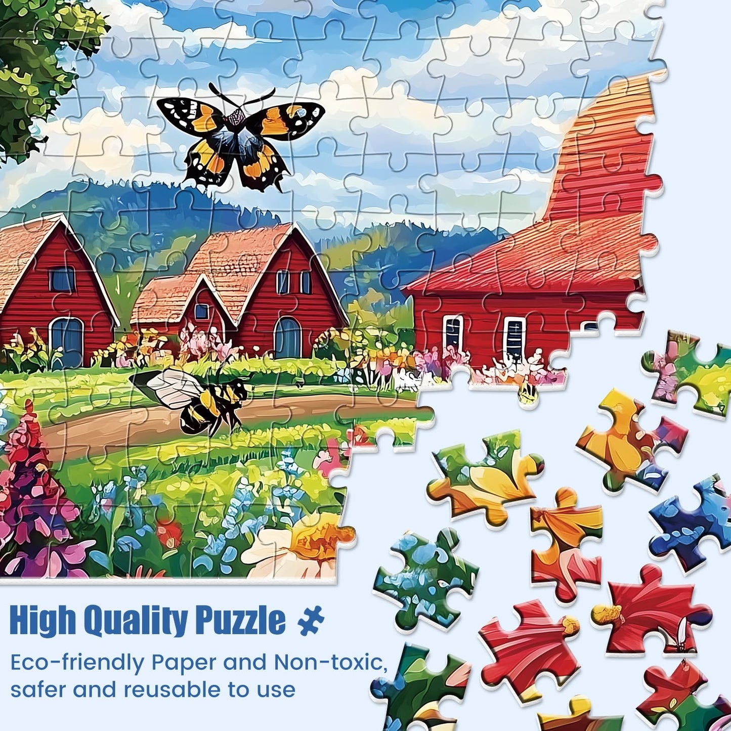 Edsjegn 1000-Piece Puzzle for Adults: Honey Bee Farm & Butterfly Garden