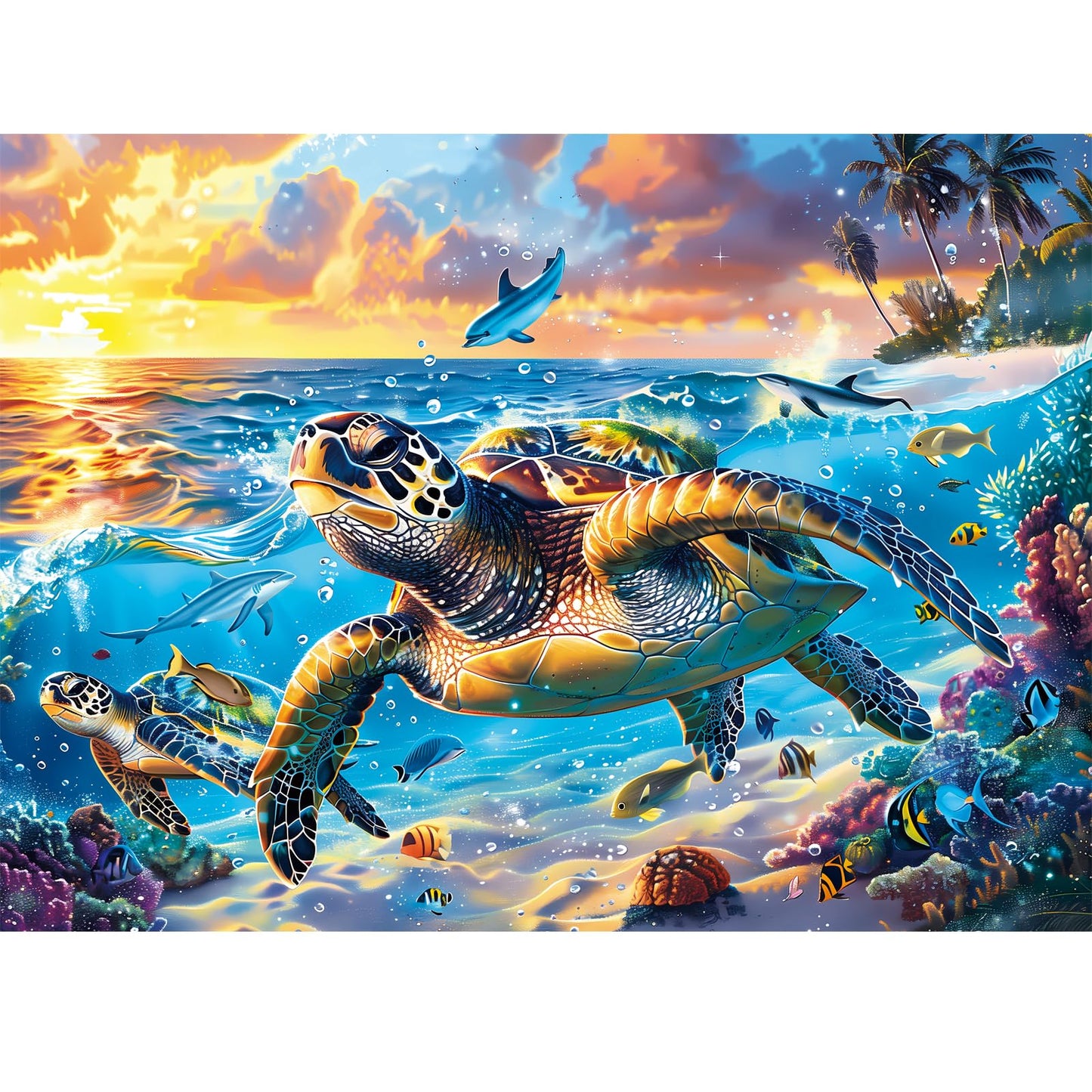 Edsjegn 500 Piece Sea Turtle Puzzle – Recycled Cardboard Jigsaw, Ocean Scene, 20.5 x 15 inches