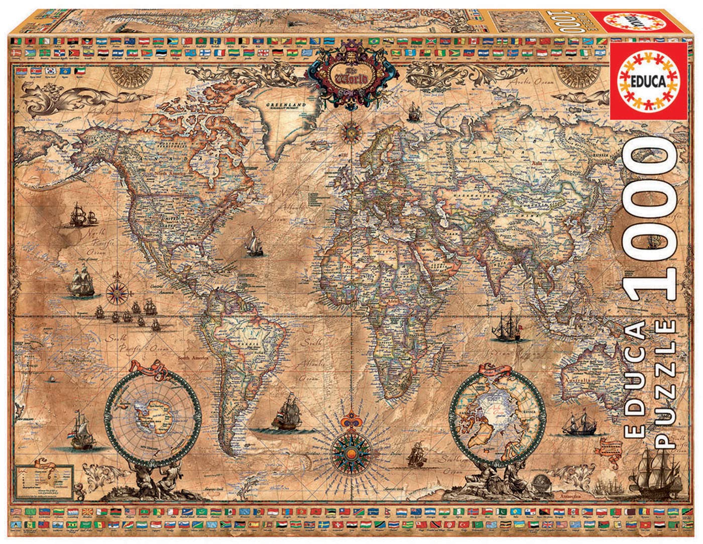 Educa Antique World Map 1000-Piece Puzzle – Brown (15159)