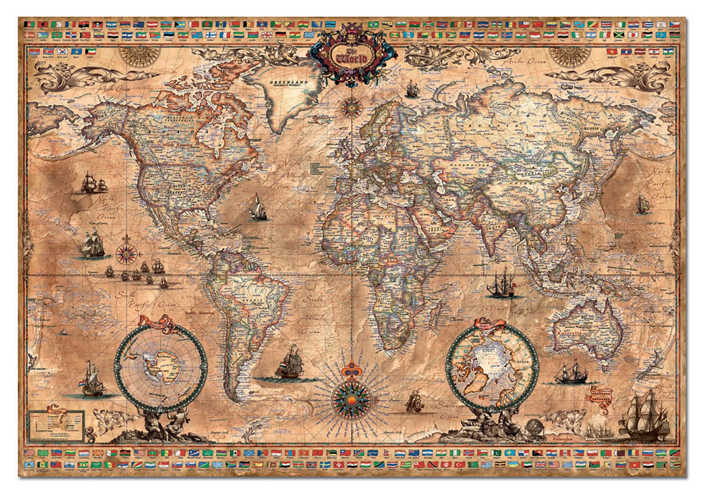 Educa Antique World Map 1000-Piece Puzzle – Brown (15159)