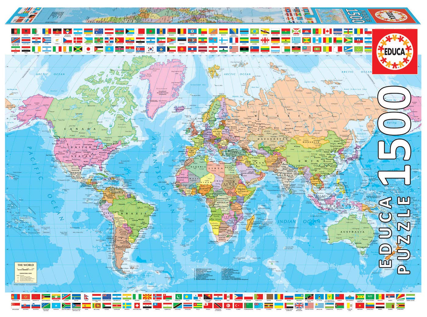 Educa Political World Map 1500-Piece Puzzle – Glue Included | 33.5 x 23.5 in | Ages 12+