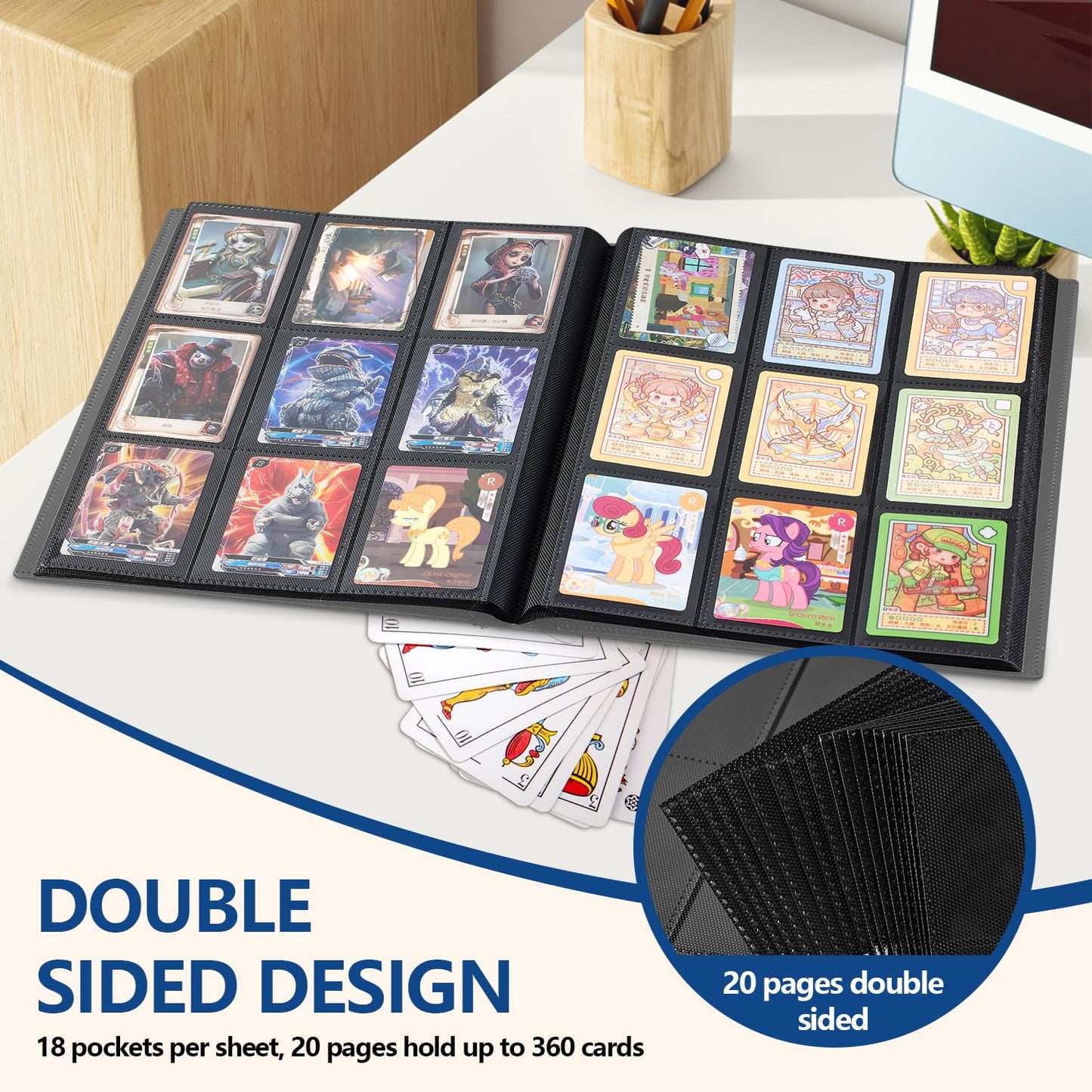 EDUDIIU 9-Pocket Trading Card Binder – Premium Side-Loading Album, 360 Card Capacity, Grey