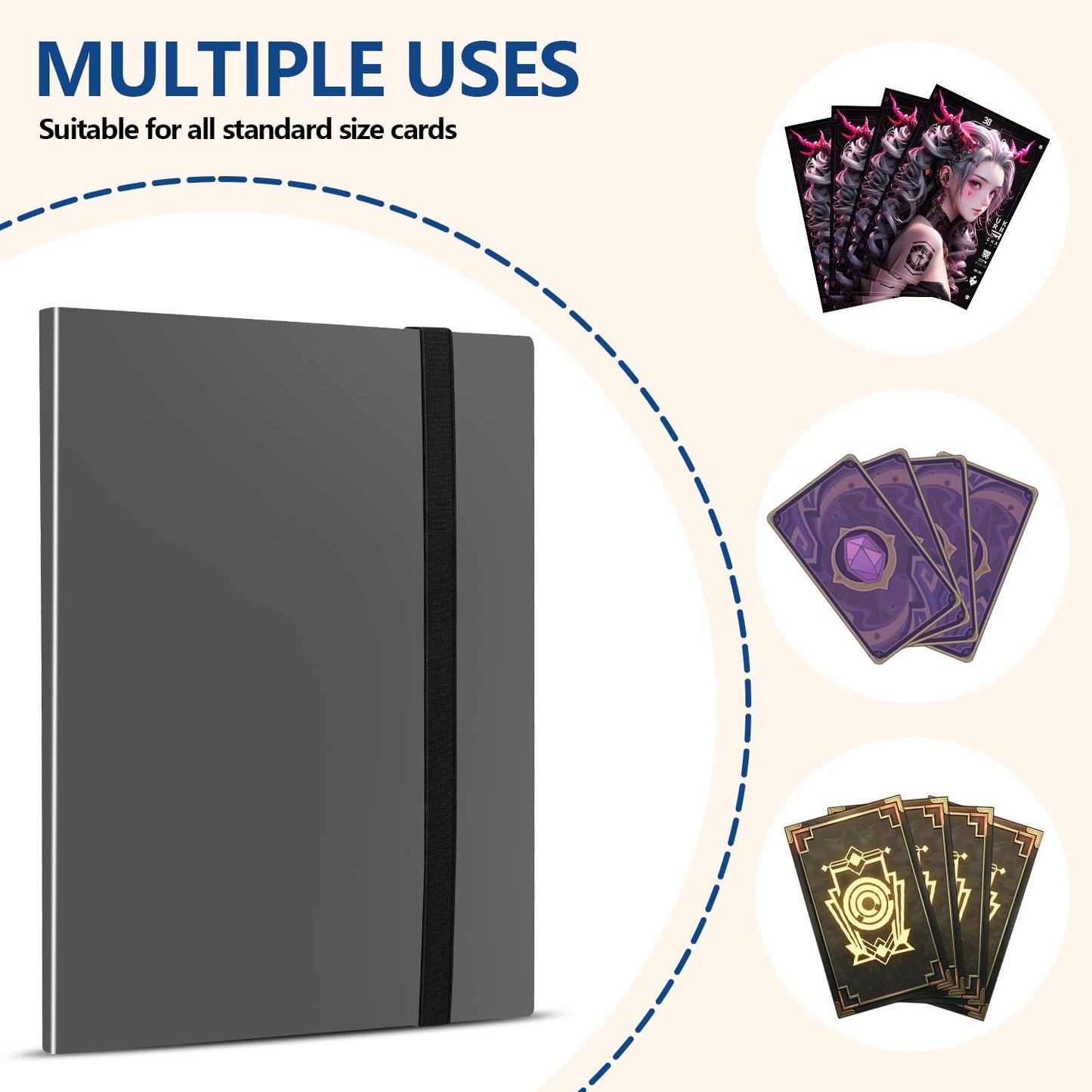 EDUDIIU 9-Pocket Trading Card Binder – Premium Side-Loading Album, 360 Card Capacity, Grey