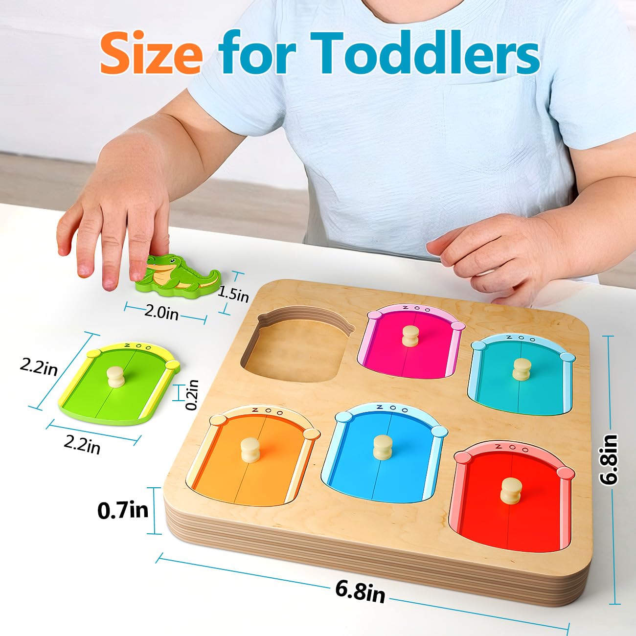 EDUJOY Wooden Animal Peg Puzzle – Montessori Toy for Toddlers 12-18 Months