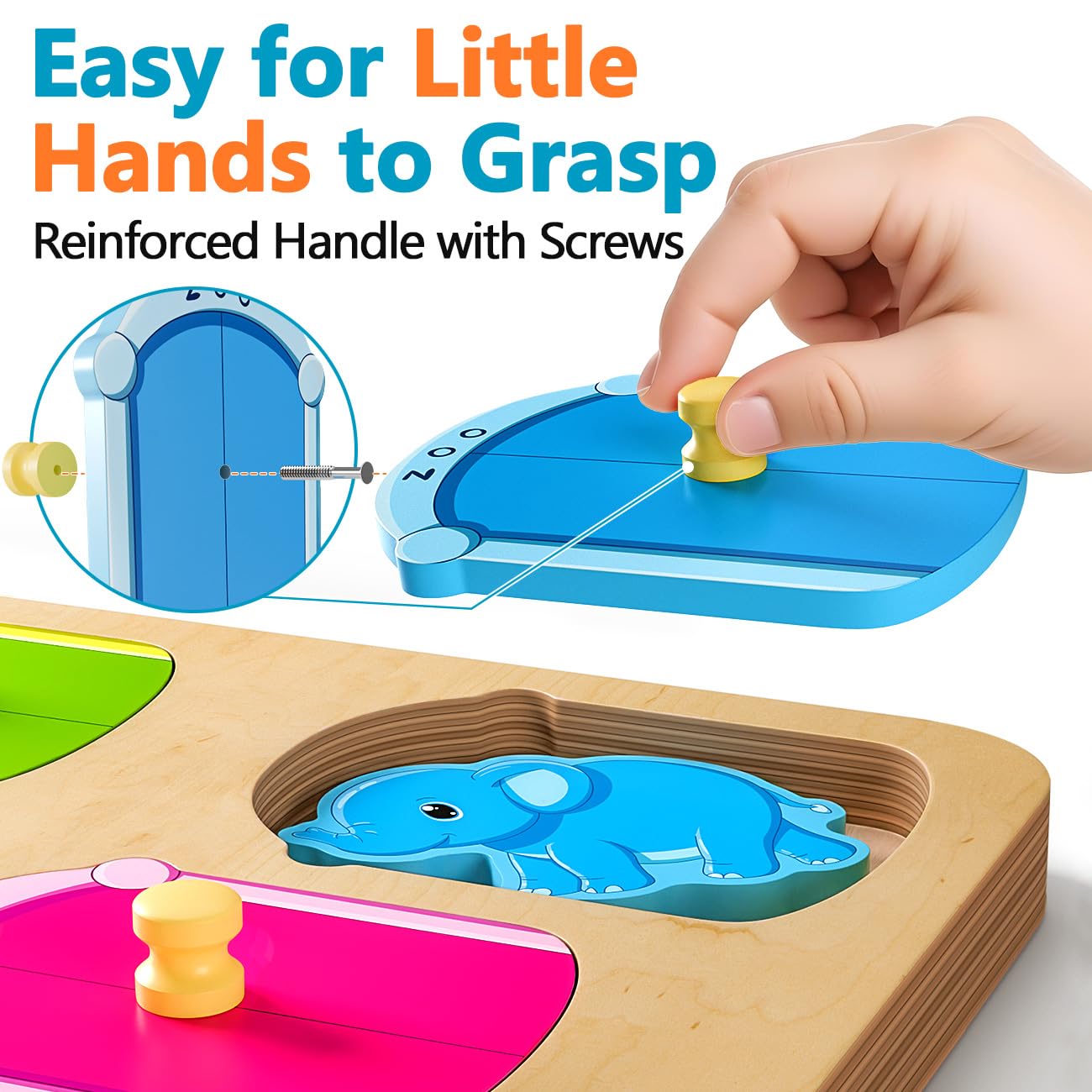 EDUJOY Wooden Animal Peg Puzzle – Montessori Toy for Toddlers 12-18 Months