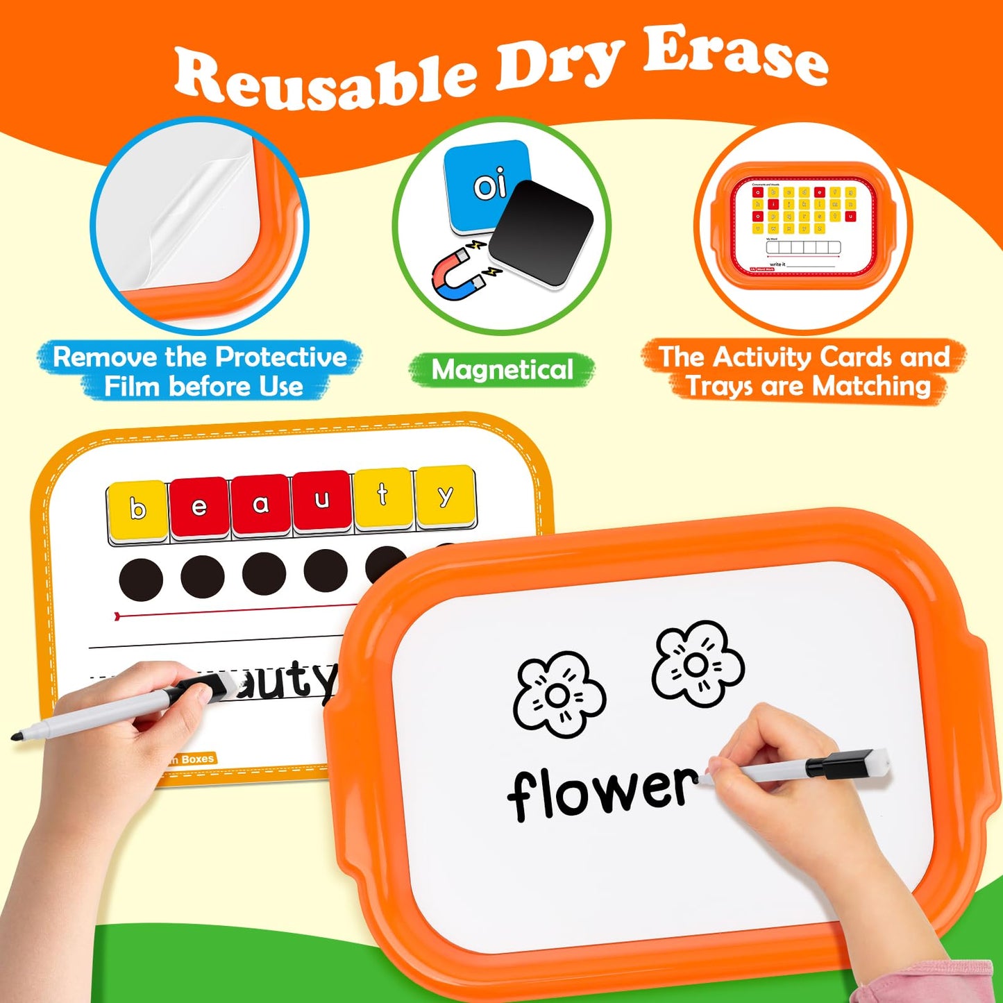 Edulok Phonics Magnetic Letter Tiles Set | 6 Trays for Word Work & Phonemic Awareness