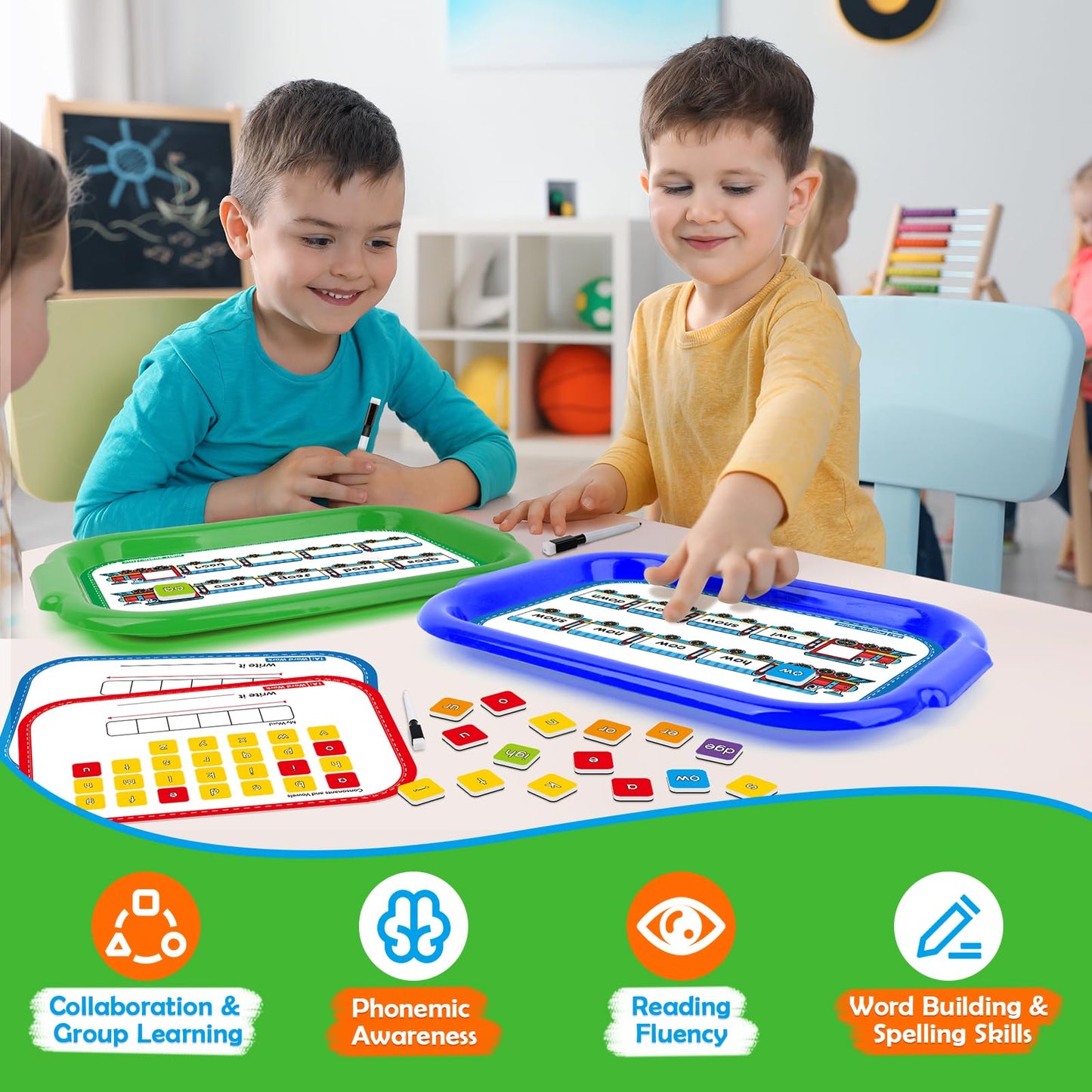 Edulok Phonics Magnetic Letter Tiles Set | 6 Trays for Word Work & Phonemic Awareness