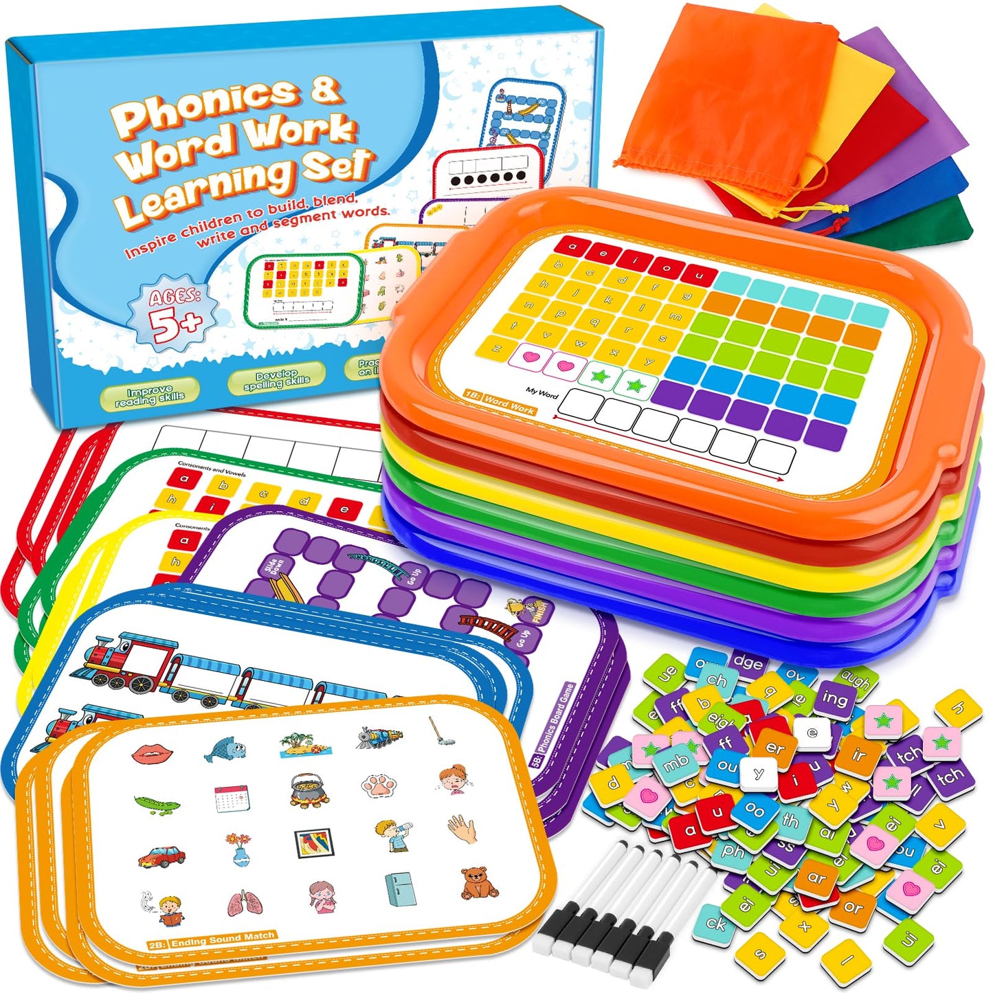 Edulok Phonics Magnetic Letter Tiles Set | 6 Trays for Word Work & Phonemic Awareness