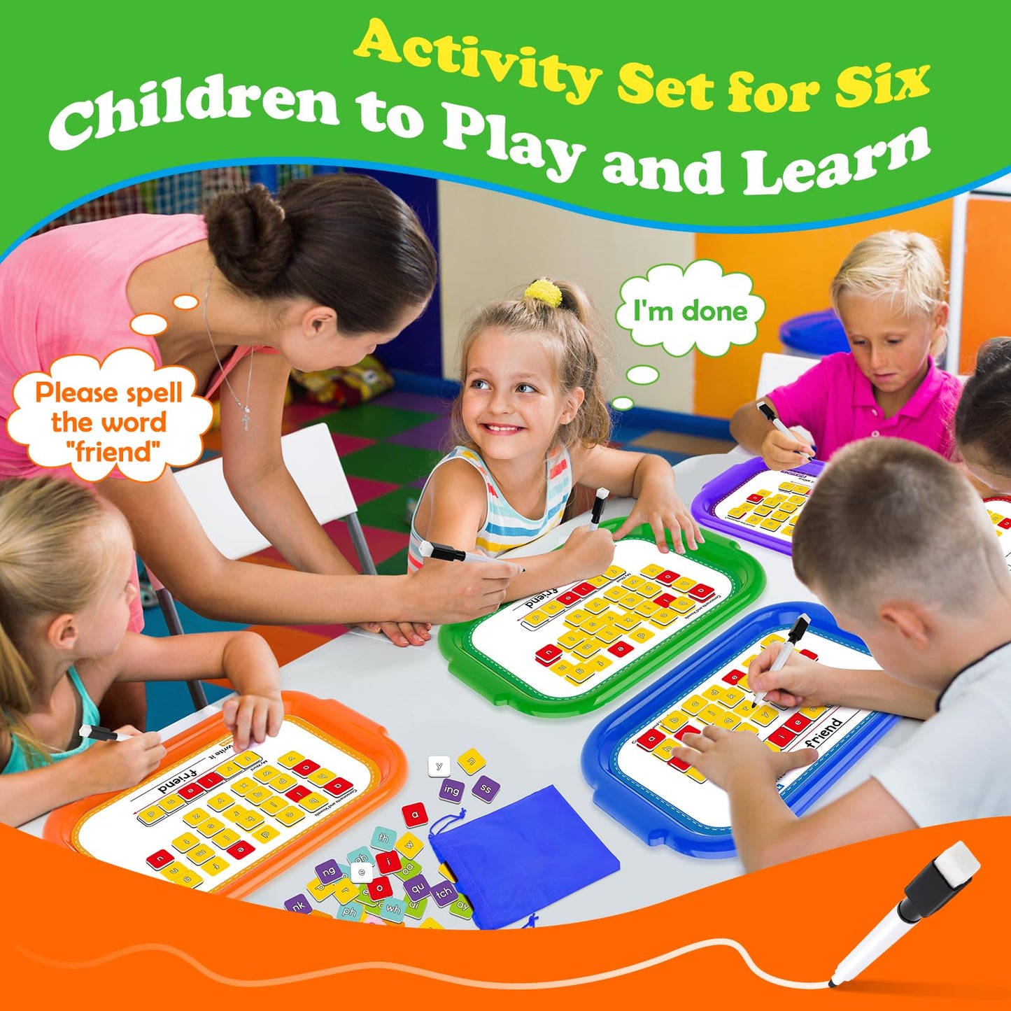 Edulok Phonics Magnetic Letter Tiles Set | 6 Trays for Word Work & Phonemic Awareness