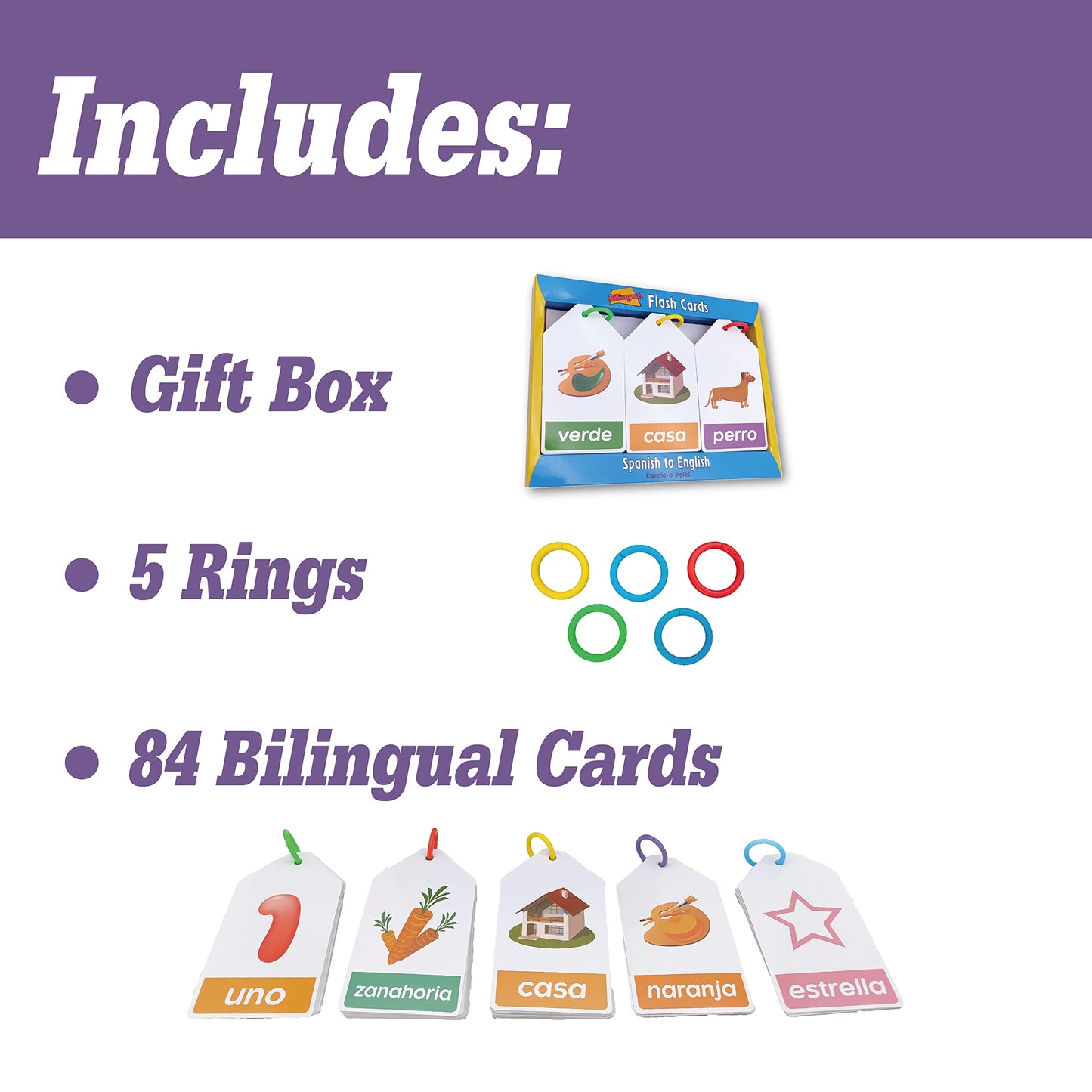 EDUMAETRIX Bilingual Spanish–English Flash Cards for Kids – 84 Card Gift Pack (Alphabet, Colors, Numbers, Shapes, First Words)