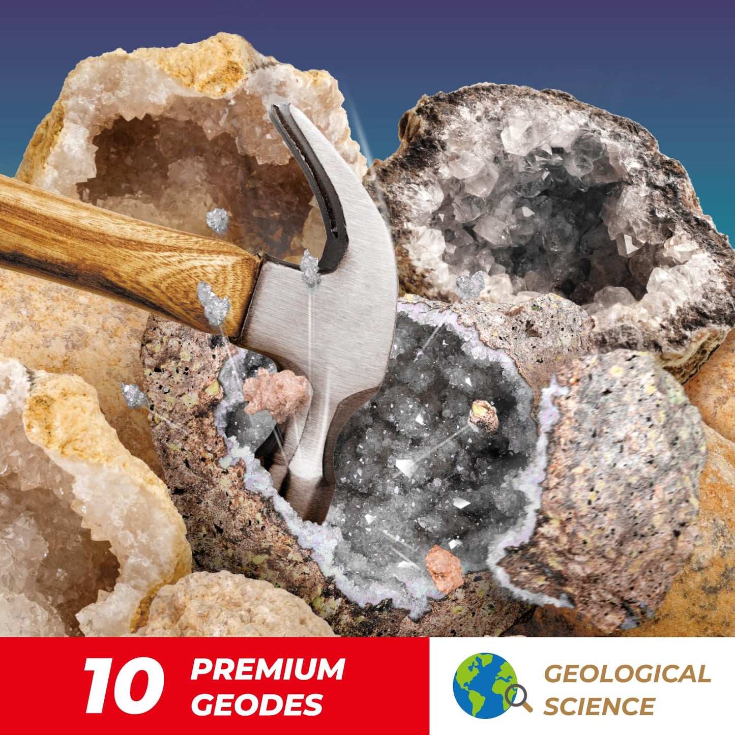 EDUMAN Geodes with Crystals Break Open – 10-Piece Premium Geode Kit
