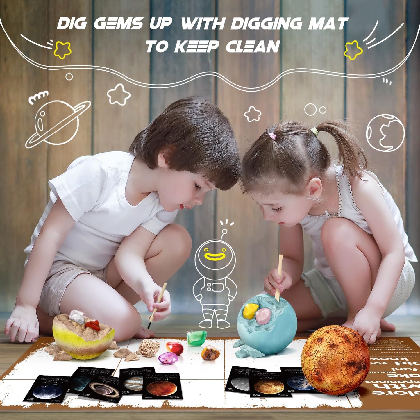 EDUMAN Gemstone Dig Kit – 40 Real Gems & Crystals with Mining Tools