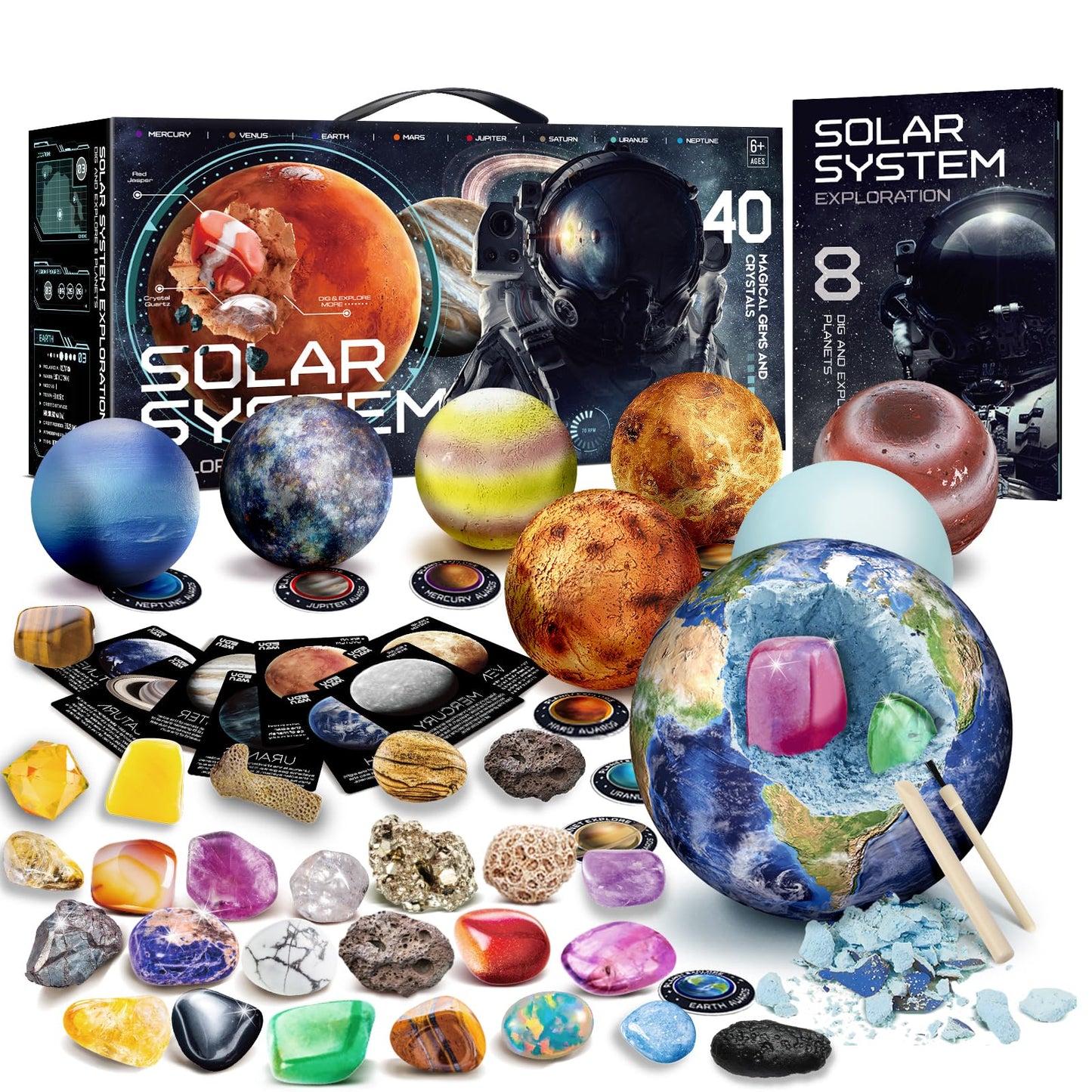 EDUMAN Gemstone Dig Kit – 40 Real Gems & Crystals with Mining Tools