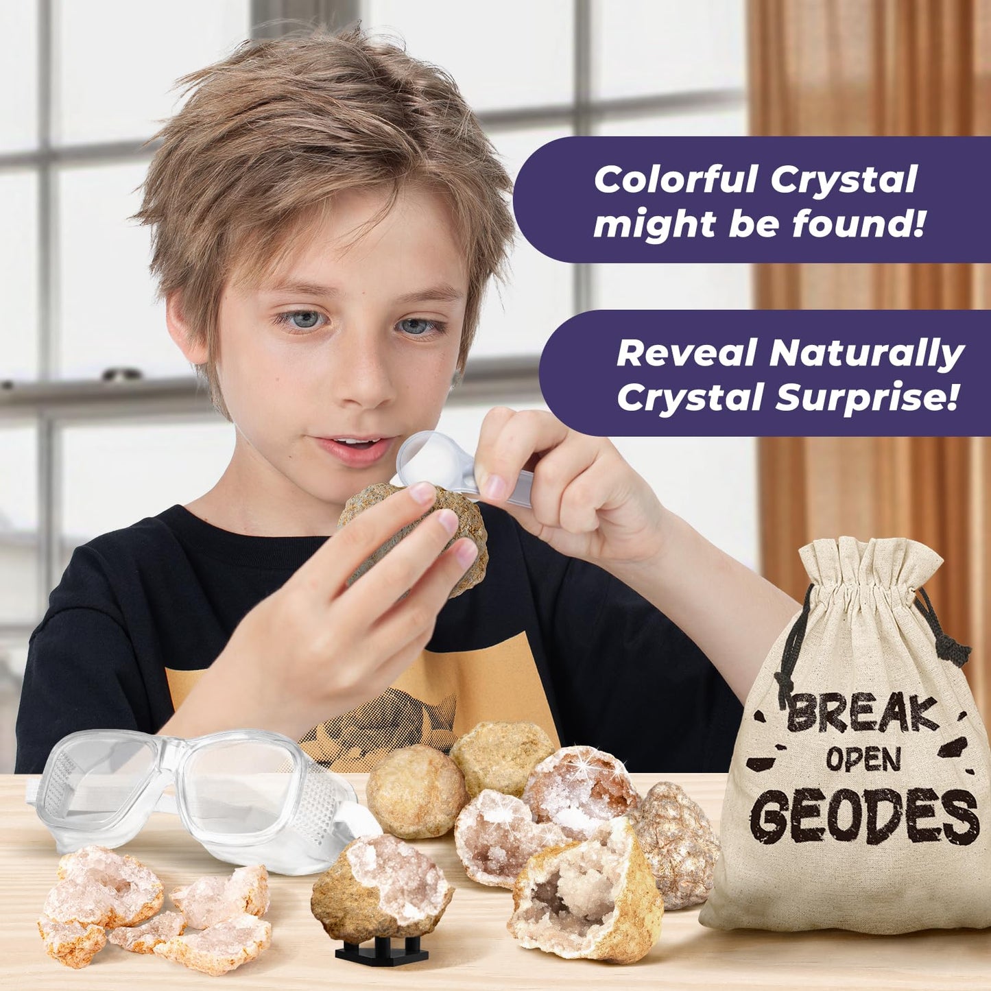 EDUMAN Geodes with Crystals Break Open – 10-Piece Premium Geode Kit