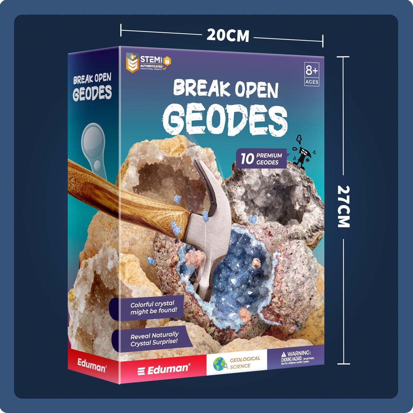 EDUMAN Geodes with Crystals Break Open – 10-Piece Premium Geode Kit