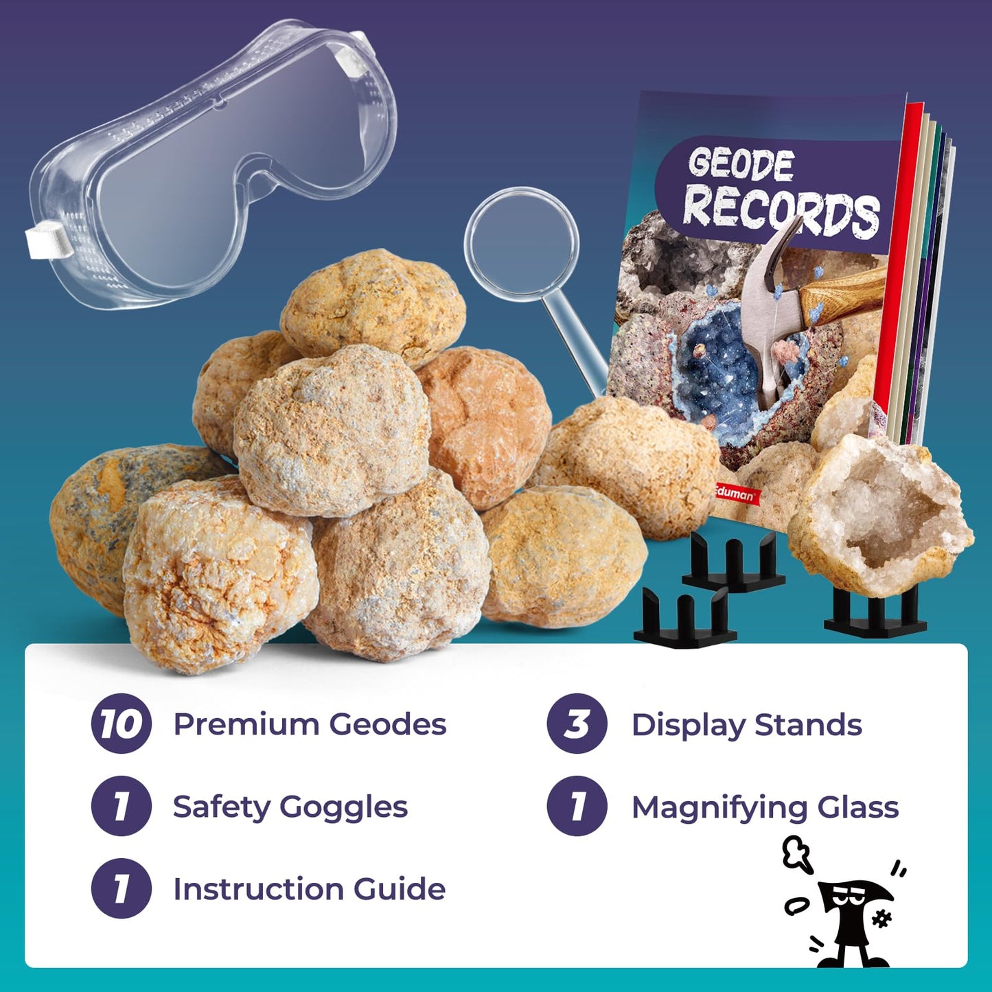 EDUMAN Geodes with Crystals Break Open – 10-Piece Premium Geode Kit