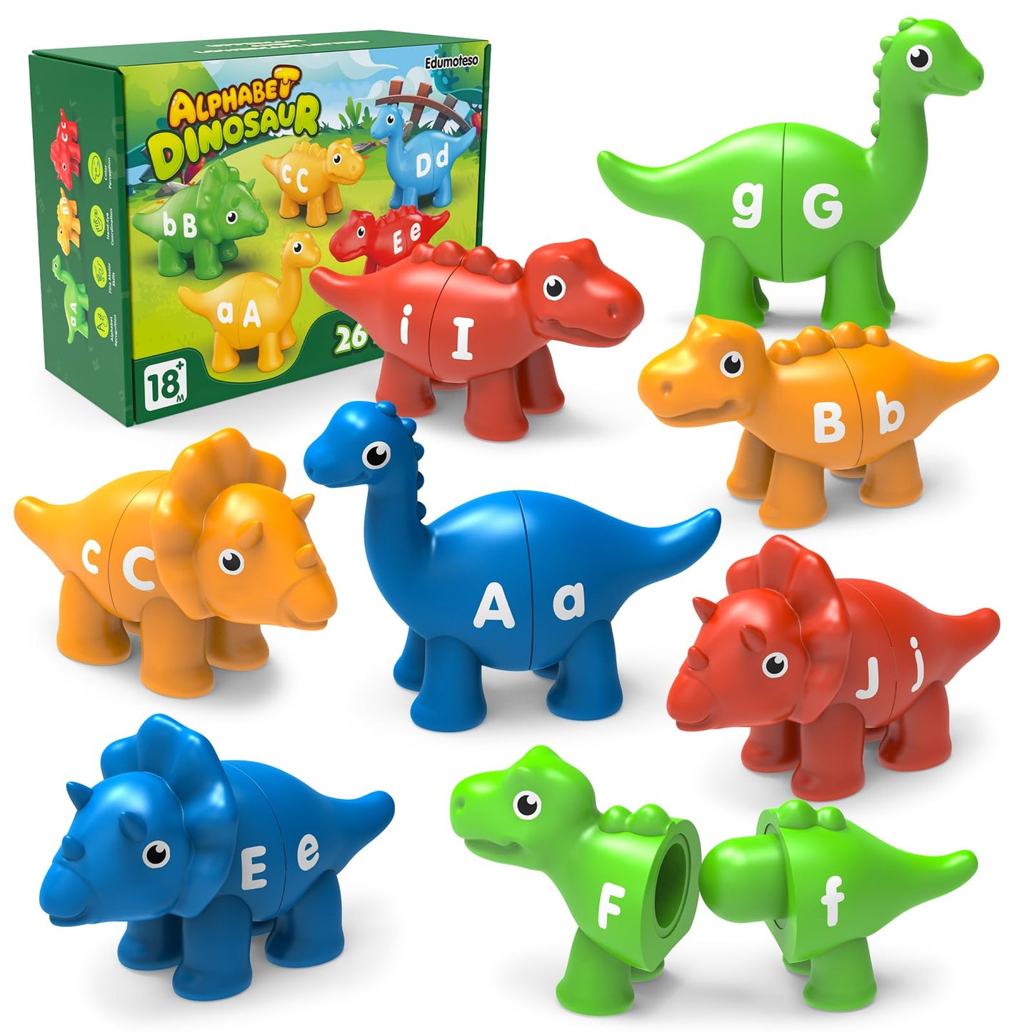 Edumoteso 26PCS Dinosaur Alphabet Learning Toys for Kids 3-5 – Uppercase/Lowercase ABC Match