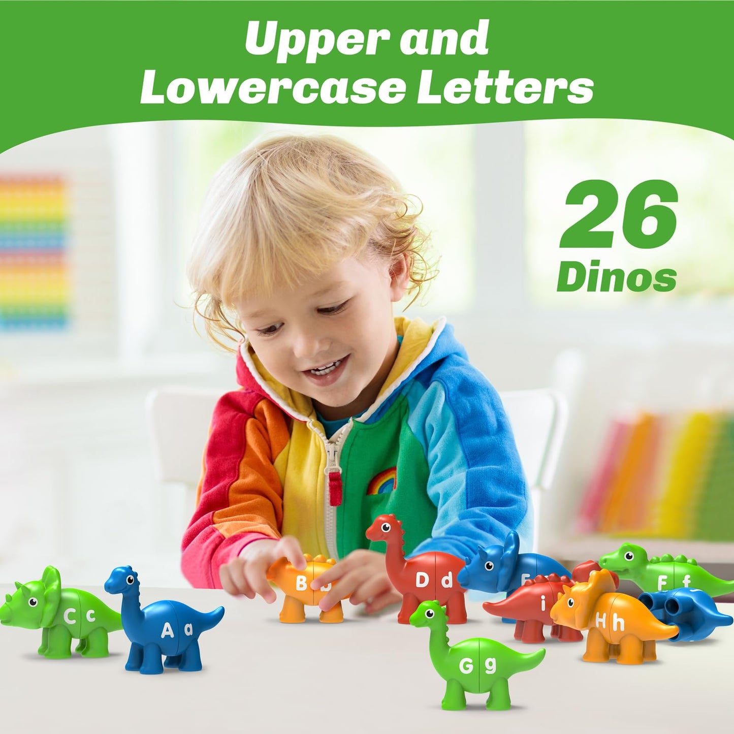 Edumoteso 26PCS Dinosaur Alphabet Learning Toys for Kids 3-5 – Uppercase/Lowercase ABC Match