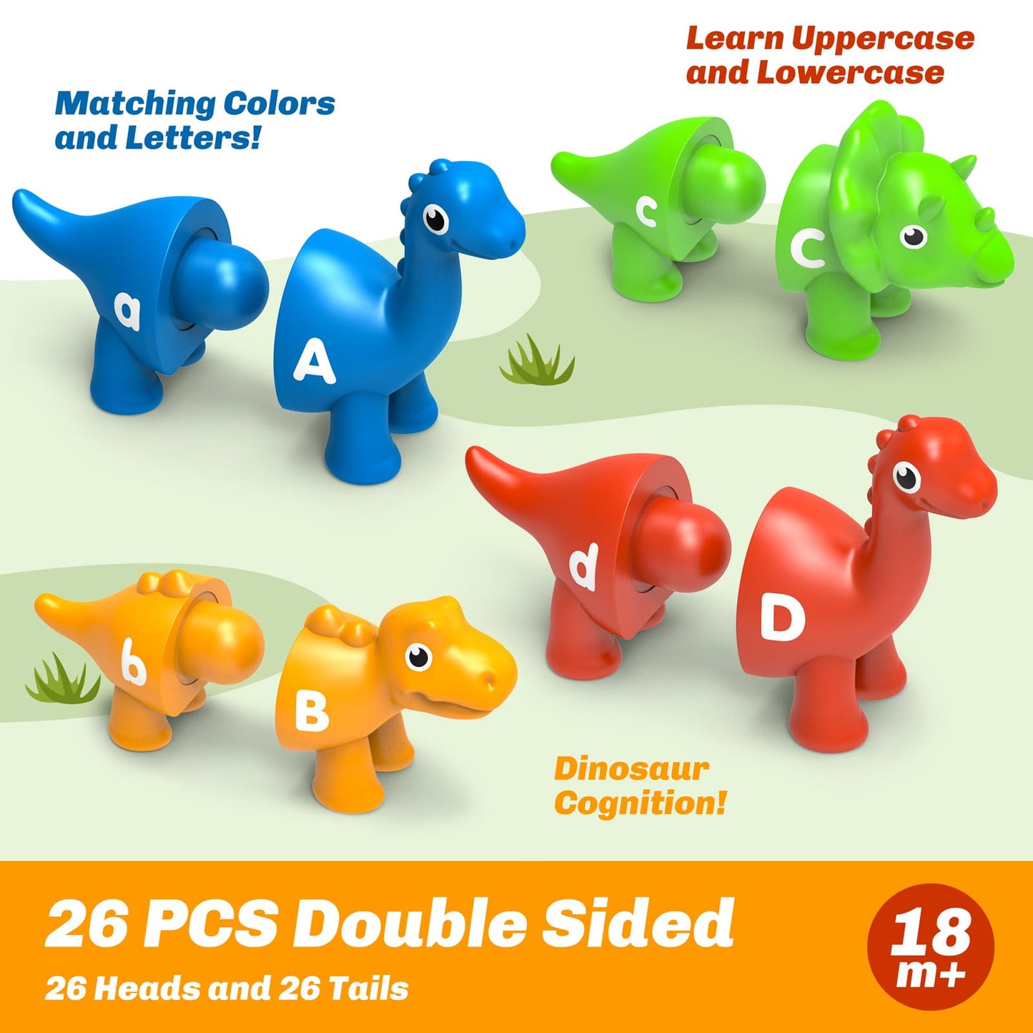 Edumoteso 26PCS Dinosaur Alphabet Learning Toys for Kids 3-5 – Uppercase/Lowercase ABC Match