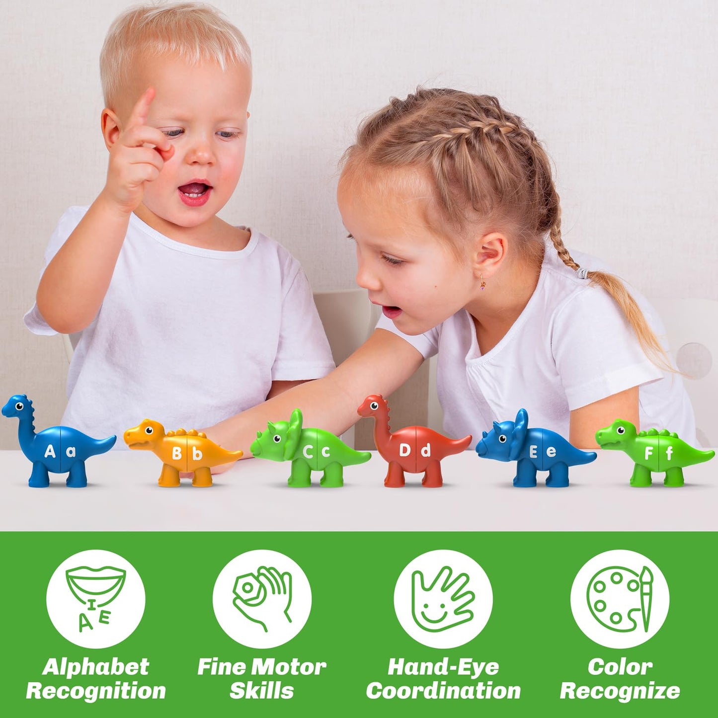 Edumoteso 26PCS Dinosaur Alphabet Learning Toys for Kids 3-5 – Uppercase/Lowercase ABC Match