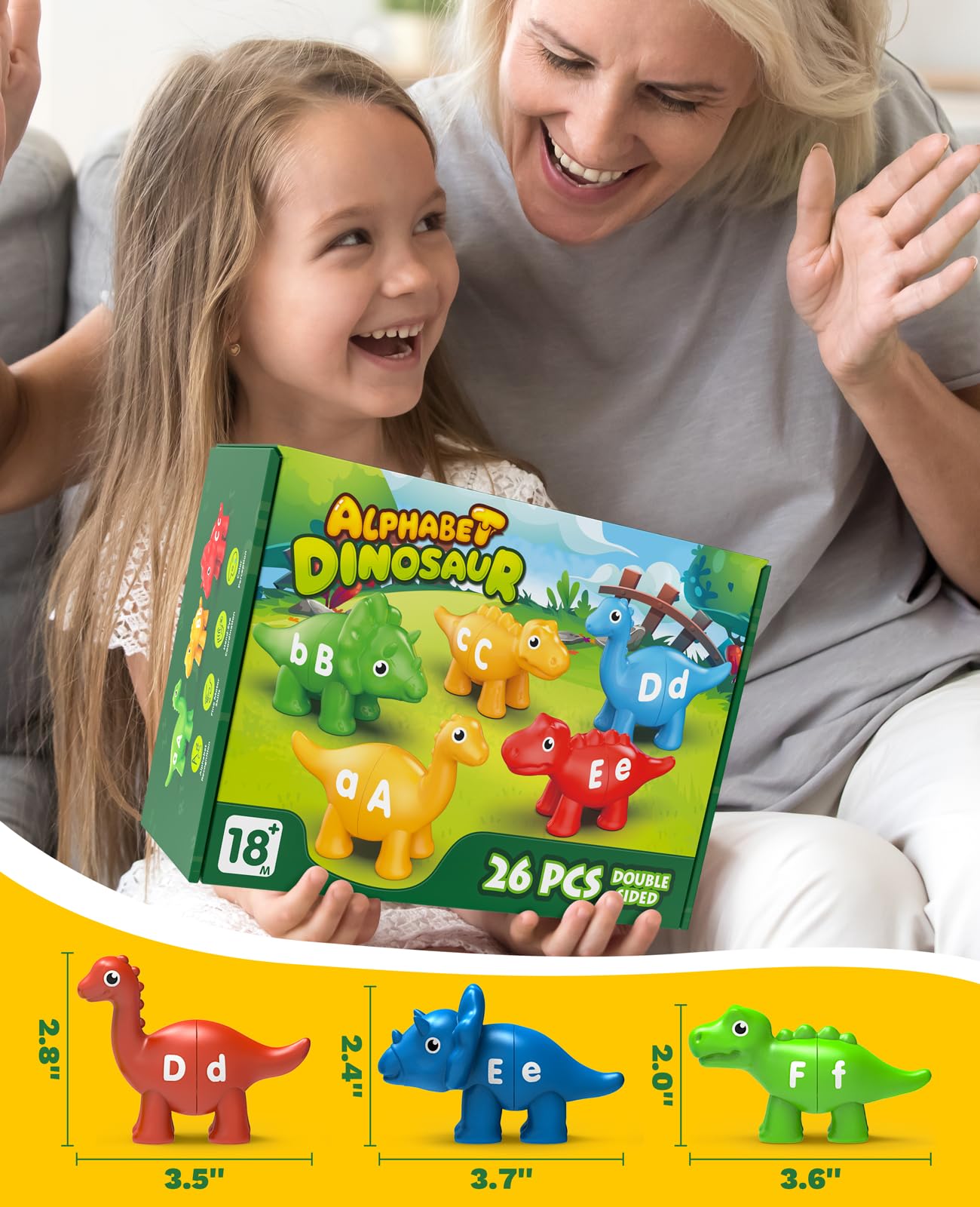 Edumoteso 26PCS Dinosaur Alphabet Learning Toys – Montessori ABC Matching for 18M+ | Fine Motor & Letter Recognition